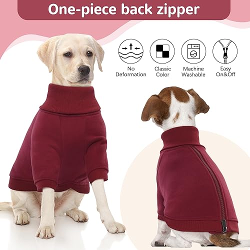 Miniatura 7 de Kuoser Sudadera para perro con cremallera trasera, suéter de cuello alto para clima frío, ropa de invierno cálida para cachorros, ropa para mascotas