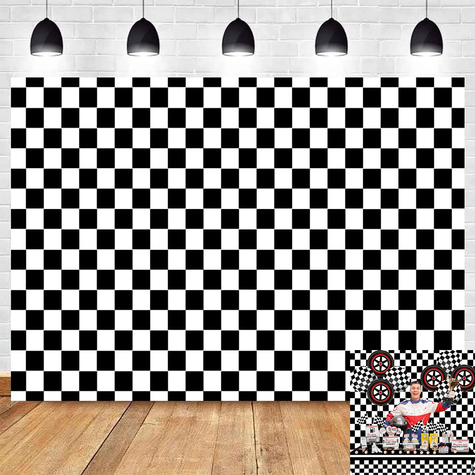 HQM Black and White Racing Checker Texture Grid Birthday Chess Board Theme Photography Backdrops Children Kids Birthday Party Supplies Newborn Baby