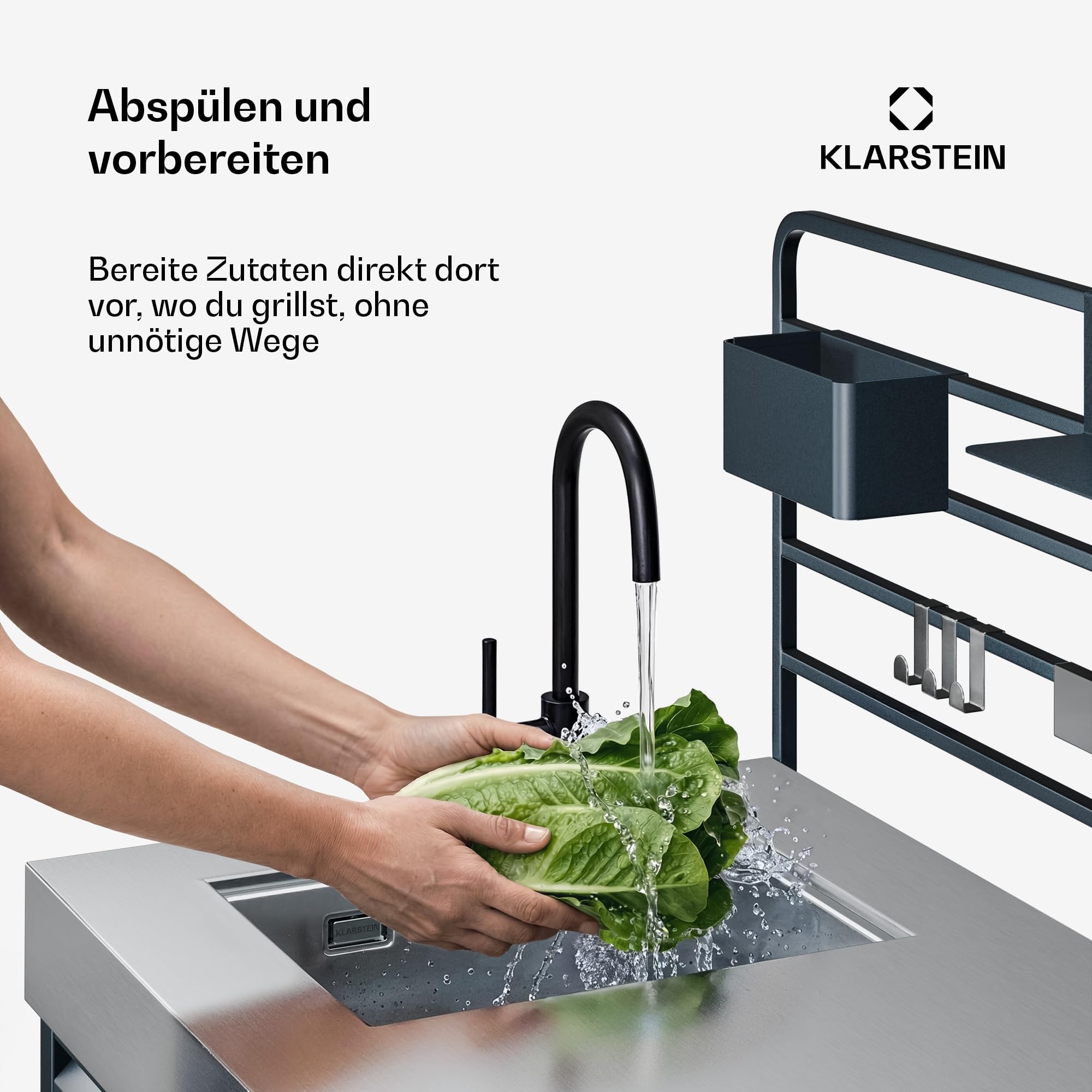 Klarstein WaldChef Spülenschrank Outdoor-Küchenschrank Edelstahlspüle Arbeitsplatte pulverbeschichteter Stahl Regal ausziehbarer Abfallbehälter