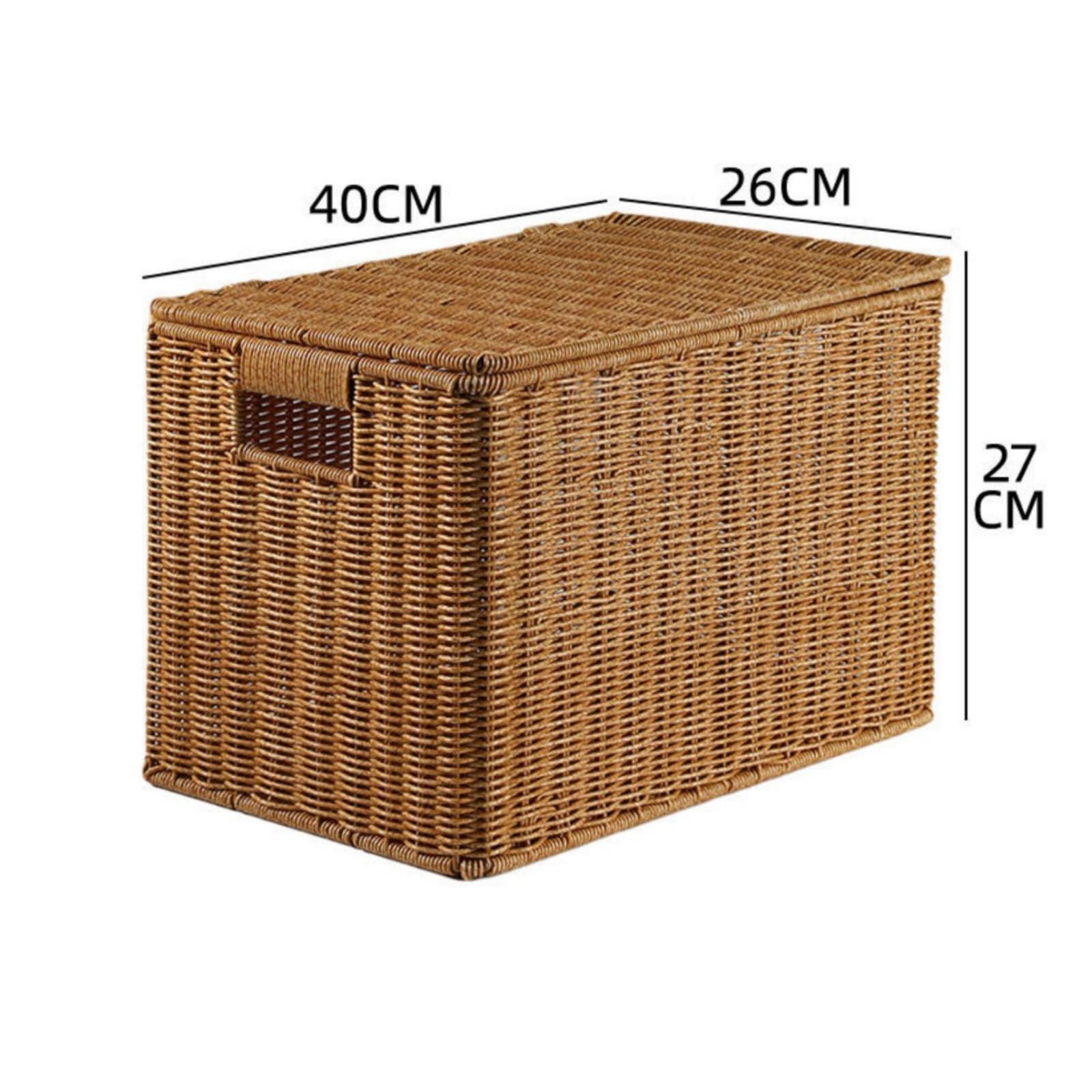Kunststoffbox mit Grifföffnungen rechteckig geflochtene Aufbewahrungsbox staubschutz rechteckiger Weidenkorb für Wohnzimmer, Hellbraun, 50x35x31 Cm