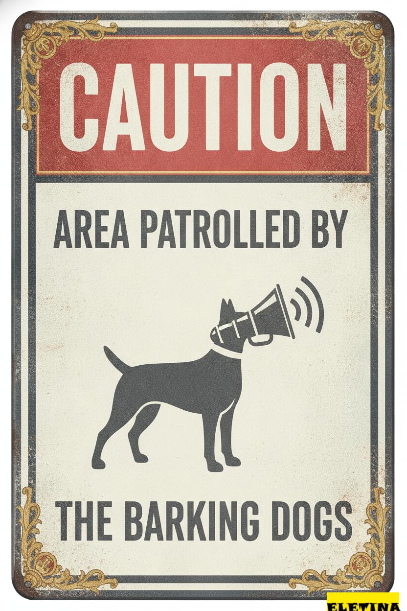 Tin Sign for Man Cave Metal Tin Caution Funny Guard Dog Area Patrolled By Barking Dogs Exterior Home Garage Bar Country Wall Decoration Retro 8"x12" Inch Private Property Decorative