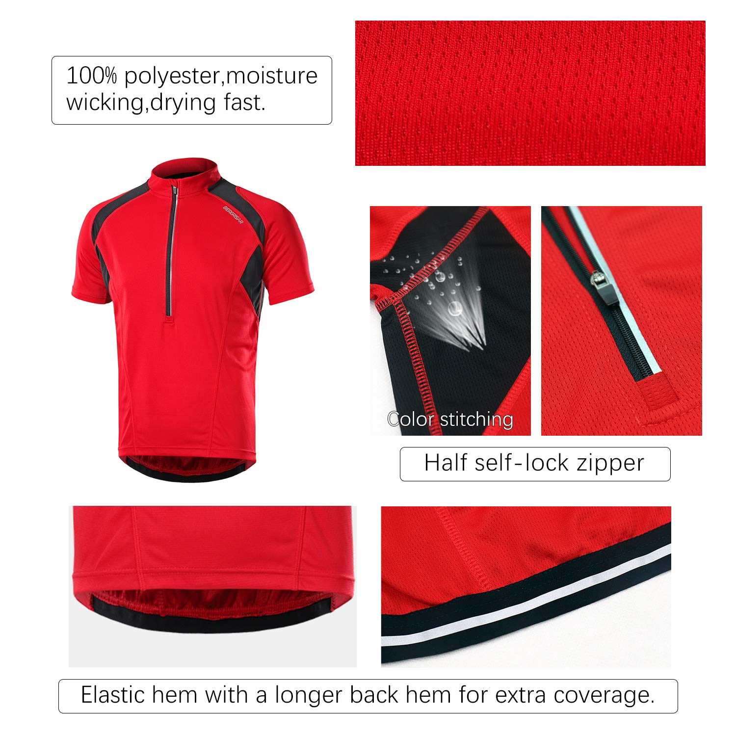BERGRISAR Maillot de Cyclisme à Manches Courtes pour Homme, Demi-Fermeture Maillots Vélo VTT Vêtements Cycliste BG060