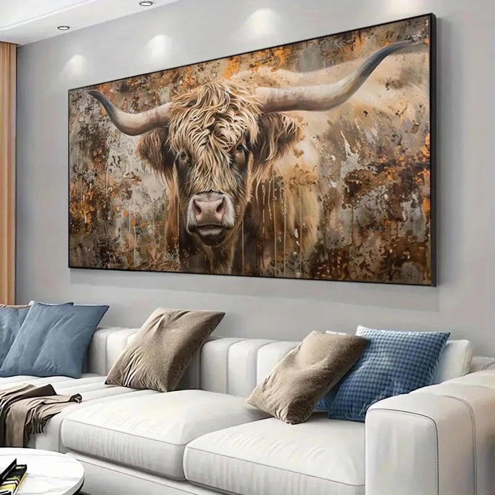 Toile de vache grand format 70x140 cm tableau vintage décoration moderne