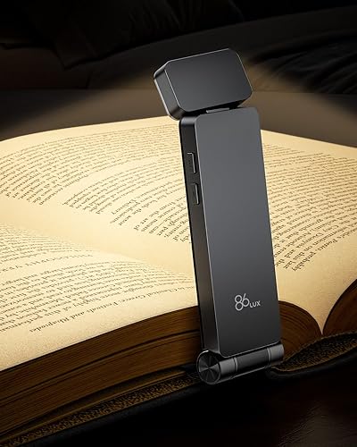 86lux Luz de lectura, luz de libro recargable para leer en la cama, lámpara LED ultraligera con clip con 3 colores ámbar y atenuación continua para