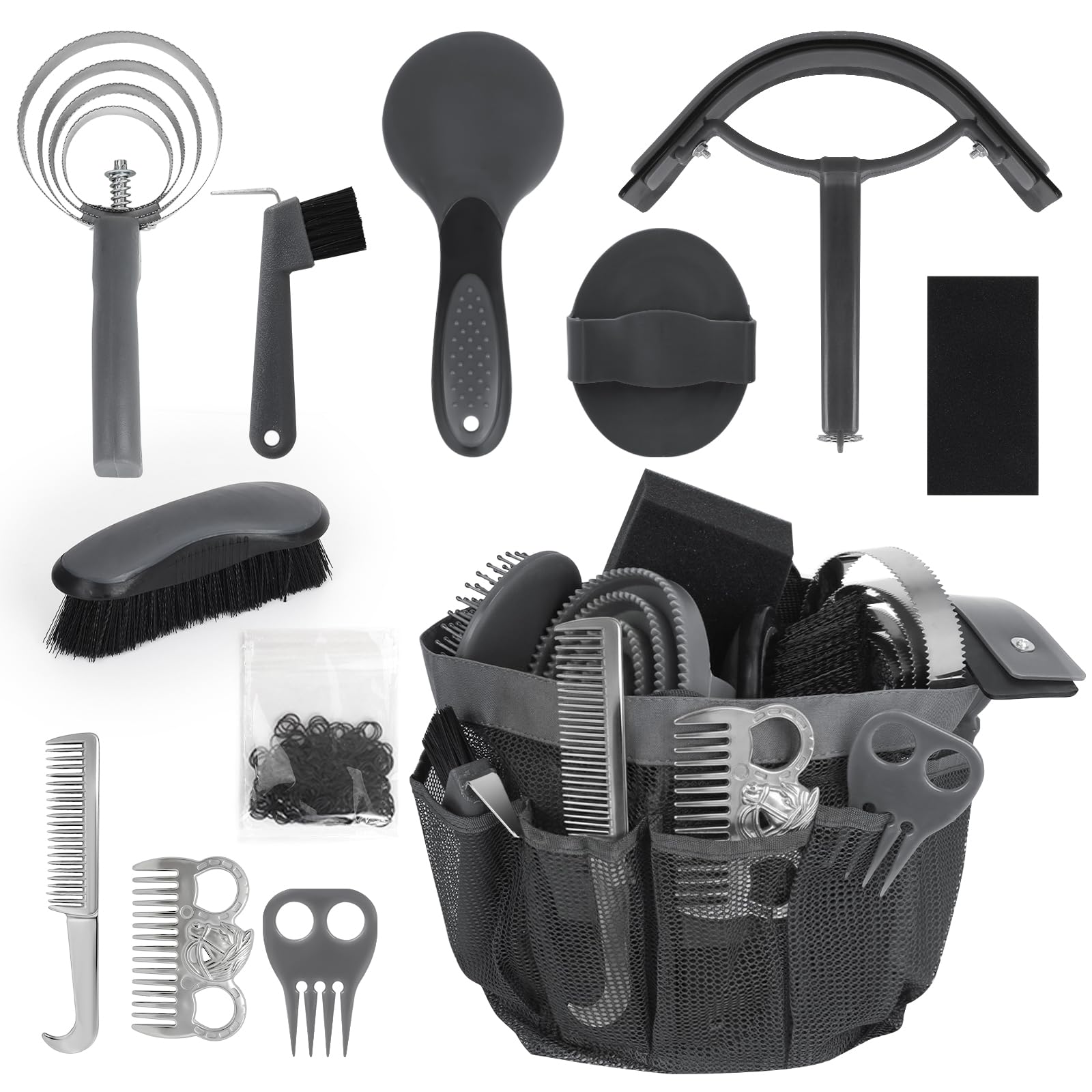 inoreal Horse Grooming Kit 12 Pcs – Complete Horse Brushes & Care Supplies Set with Organizer Tote Bag, Equine Coat Grooming Tools, Tack Room Equipment & Gifts for Horse Owners & Lovers