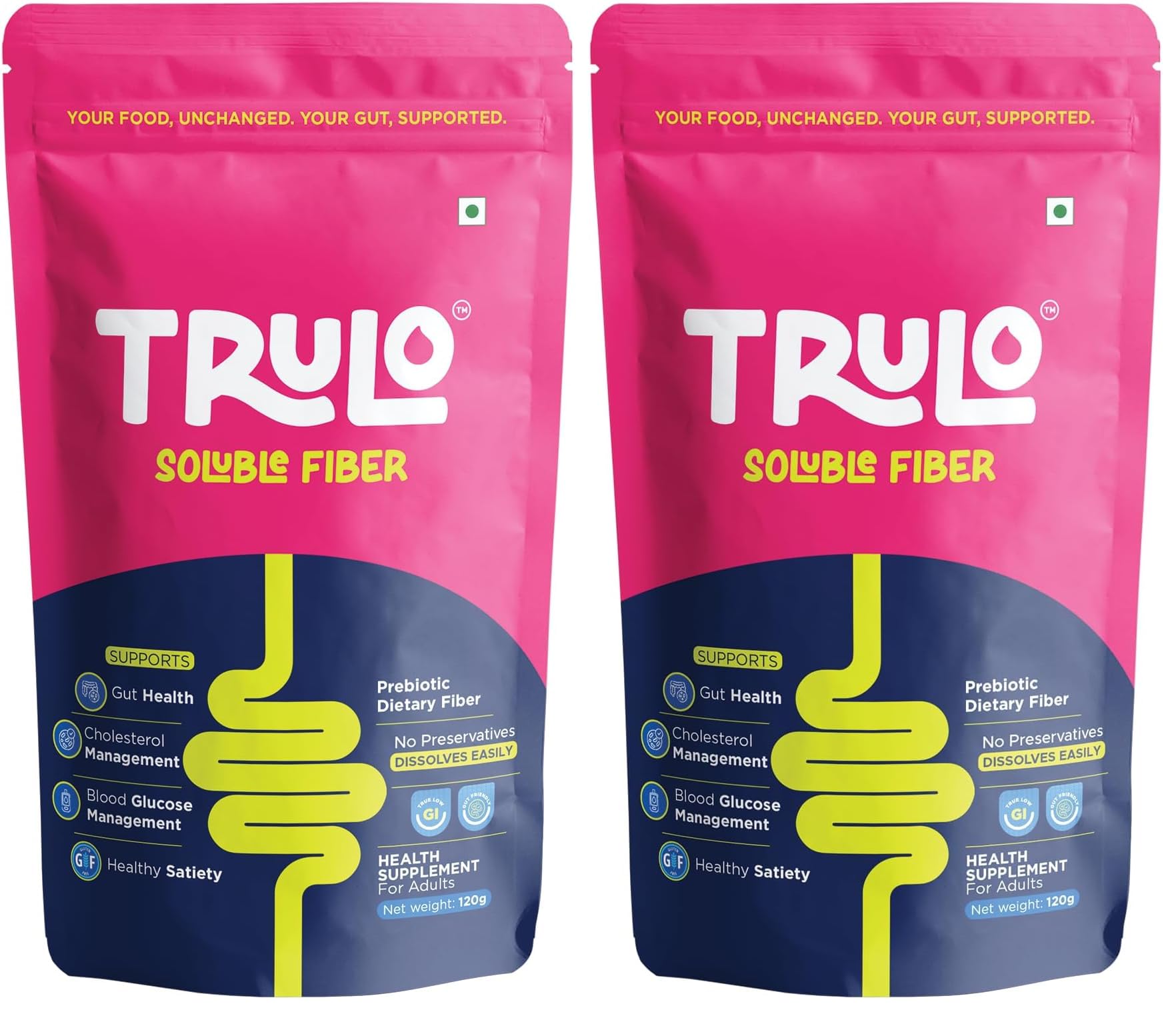 Trulo Prebiotic Fiber Supplement Powder – Sunfiber® PHGG | Supports Gut Health, Digestion, Blood Sugar & Cholesterol | Diabetic Friendly | Gluten-Free, Low GI – 120g (Pack of 2)-image-1