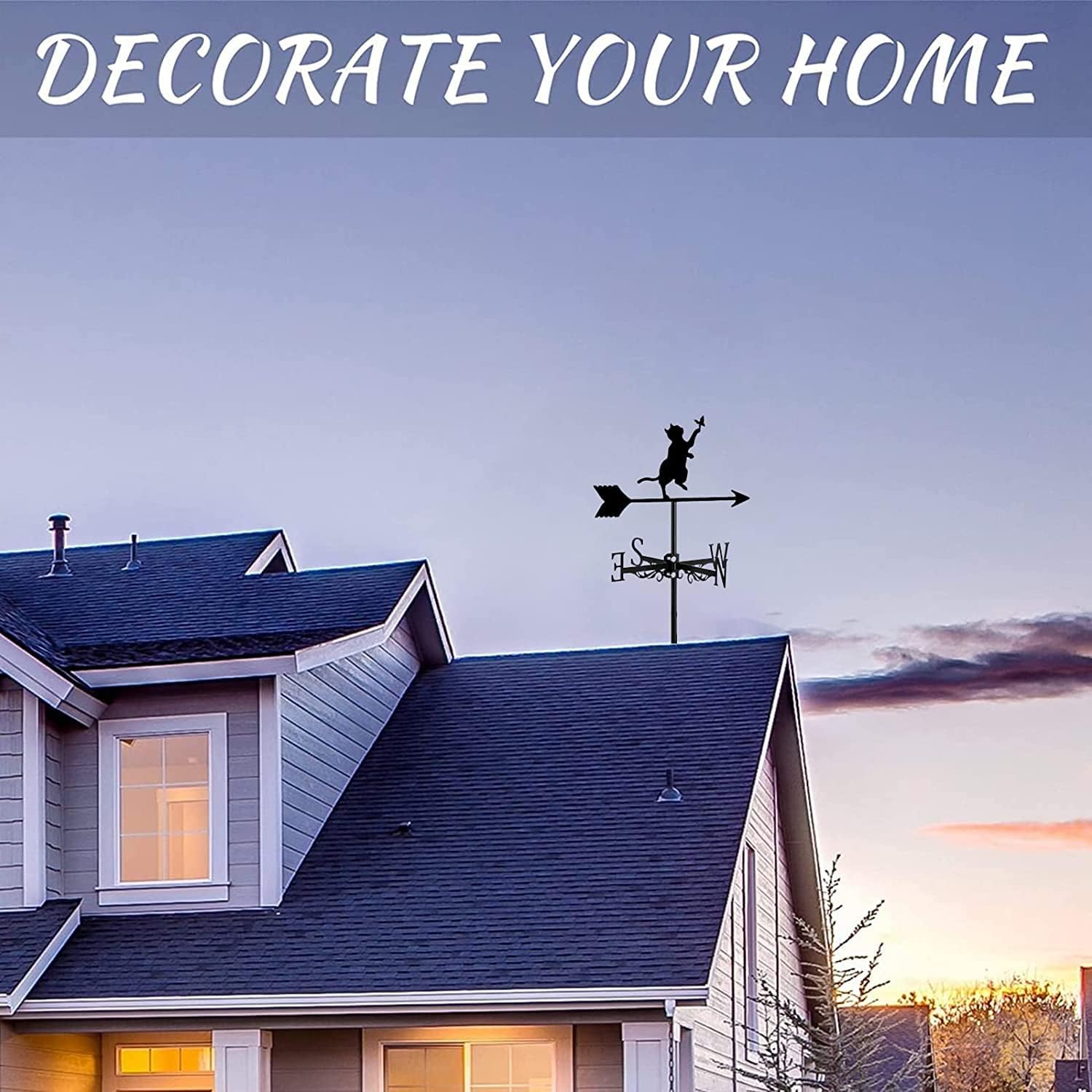 猫の飾り 金属製風見鶏 風向計 風向表示器 ステンレススチール製 風見鶏 かわいい猫型 屋上庭園装飾 農場庭用