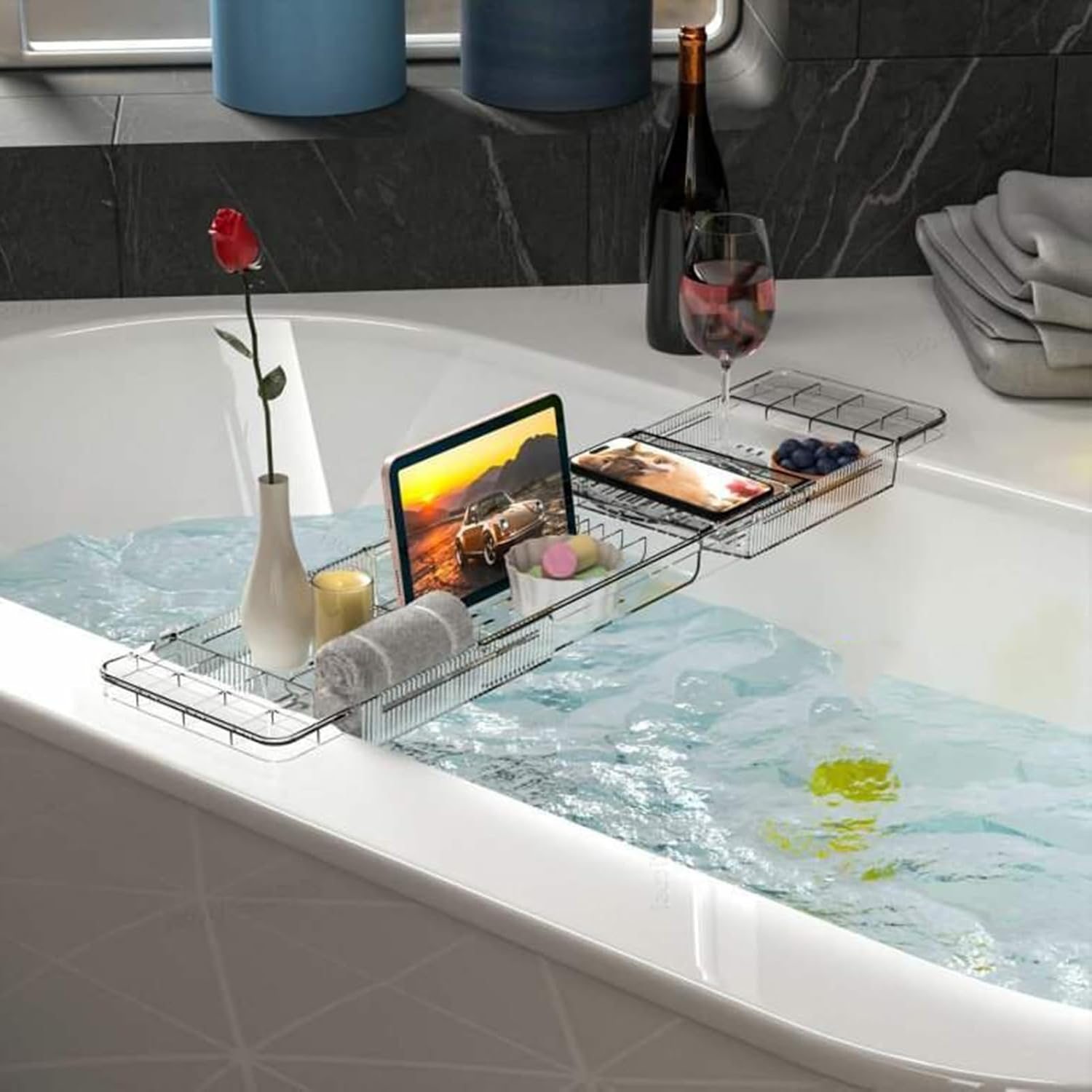 Bathtub Tray Bathroom Organizer,Plastic Shower and Bath Shelf Caddy,for Spa Or Reading Lite Style