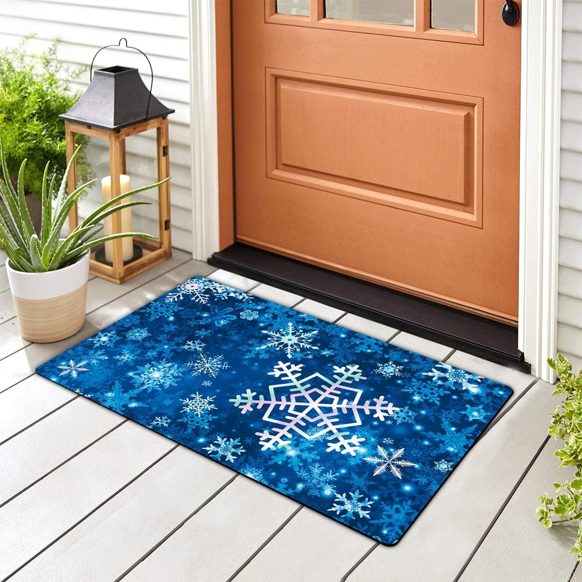 Morigins Winter Snowflakes Rubber Door Mat Deorative Let it Snow Indoor Outdoor Floor Mats 18x30 inch