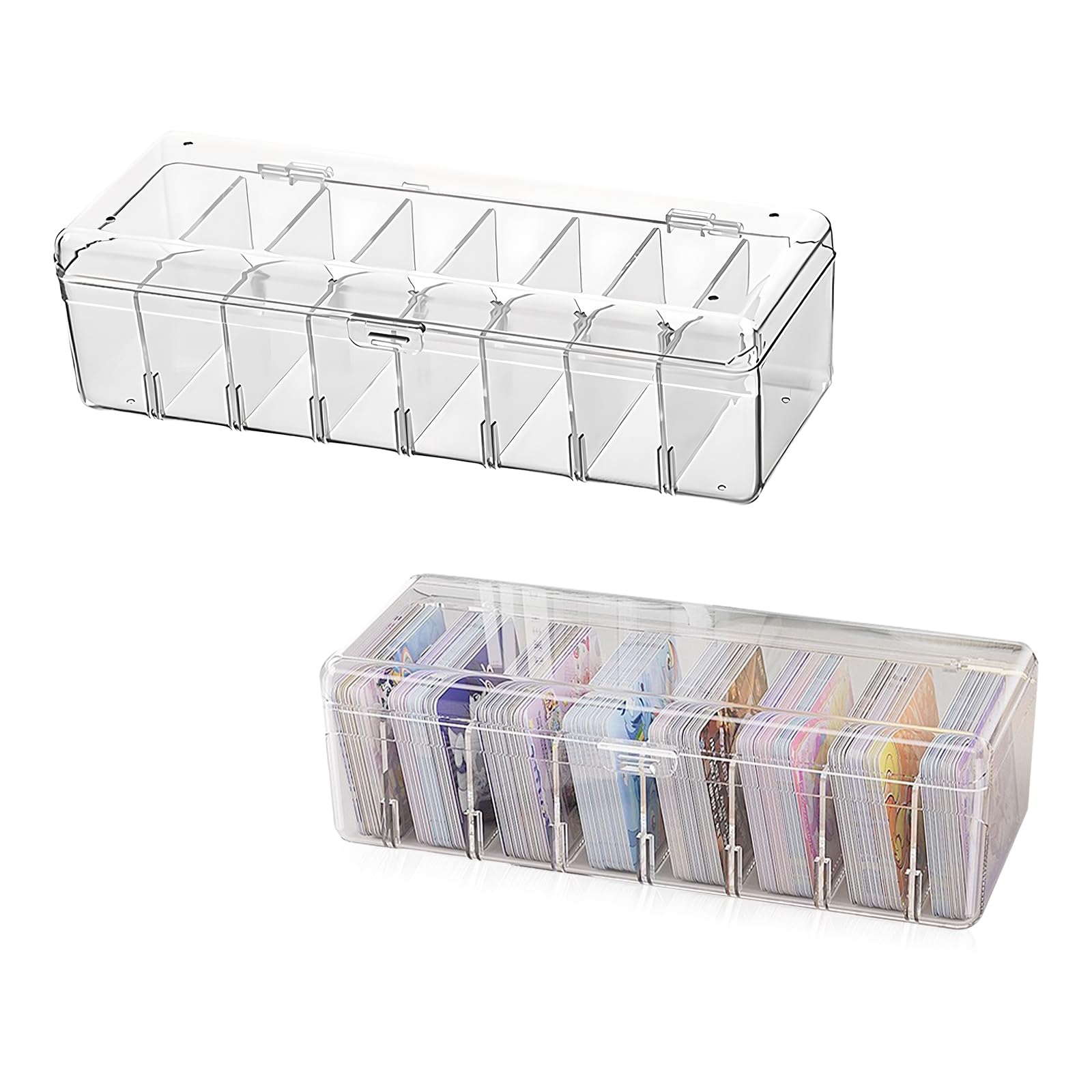 2Pcs Caja para Tarjetas, 24,8 x 10 x 7,5 cm - Organizador Transparente con Separadores Ajustables, Ideal para Tarjetas de Estudio, Tarjeta de Visita, Notas y Tarjeta de Colección