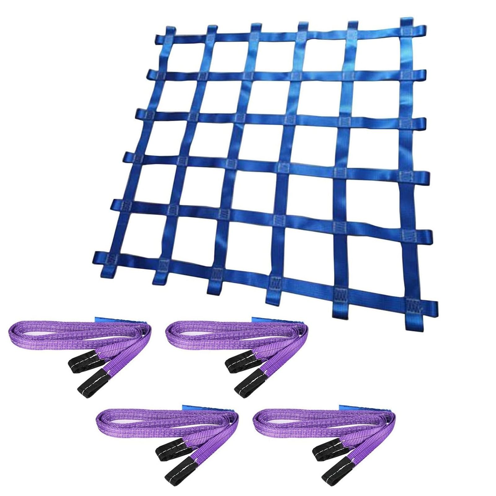 OOPDNEGAK Safety Lifting Net Straps, Flat Polyester Sling Hoisting Net, Cargo Lifting Net With 4 Slings, Outdoor Climbing Nets, Van Cargos Nets, Material Handling Straps(2 X 2M/Mesh 15cm/Load 2.5t)