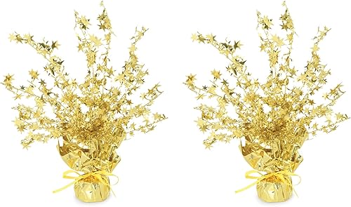 Beistle 2 piezas de centro de mesa con temática de estrellas doradas metálicas Gleam 'N Burst para celebraciones de cumpleaños, fiestas de
