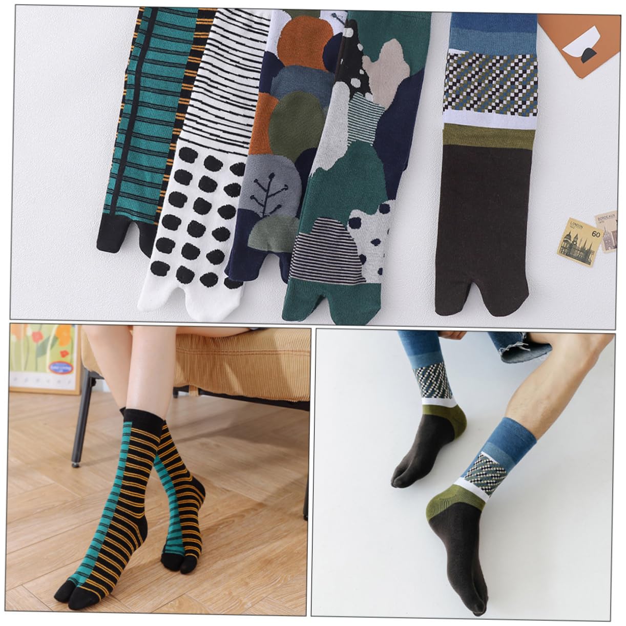 SHERCHPRY 10 paia di calze antiscivolo con dita separate da uomo, pantofole alte tabi