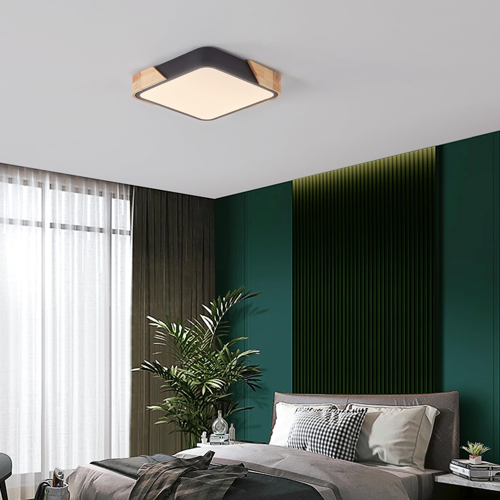 Lampa sufitowa LED, Ściemniania 3000-6000K, 24W Drewniane Nowoczesne Lampy Sufitowe z Pilotem Zdalnego Sterowania do Kuchni Salonu Sypialni Jadalni Restauracji Korytarza Balkon Biuro,30CM