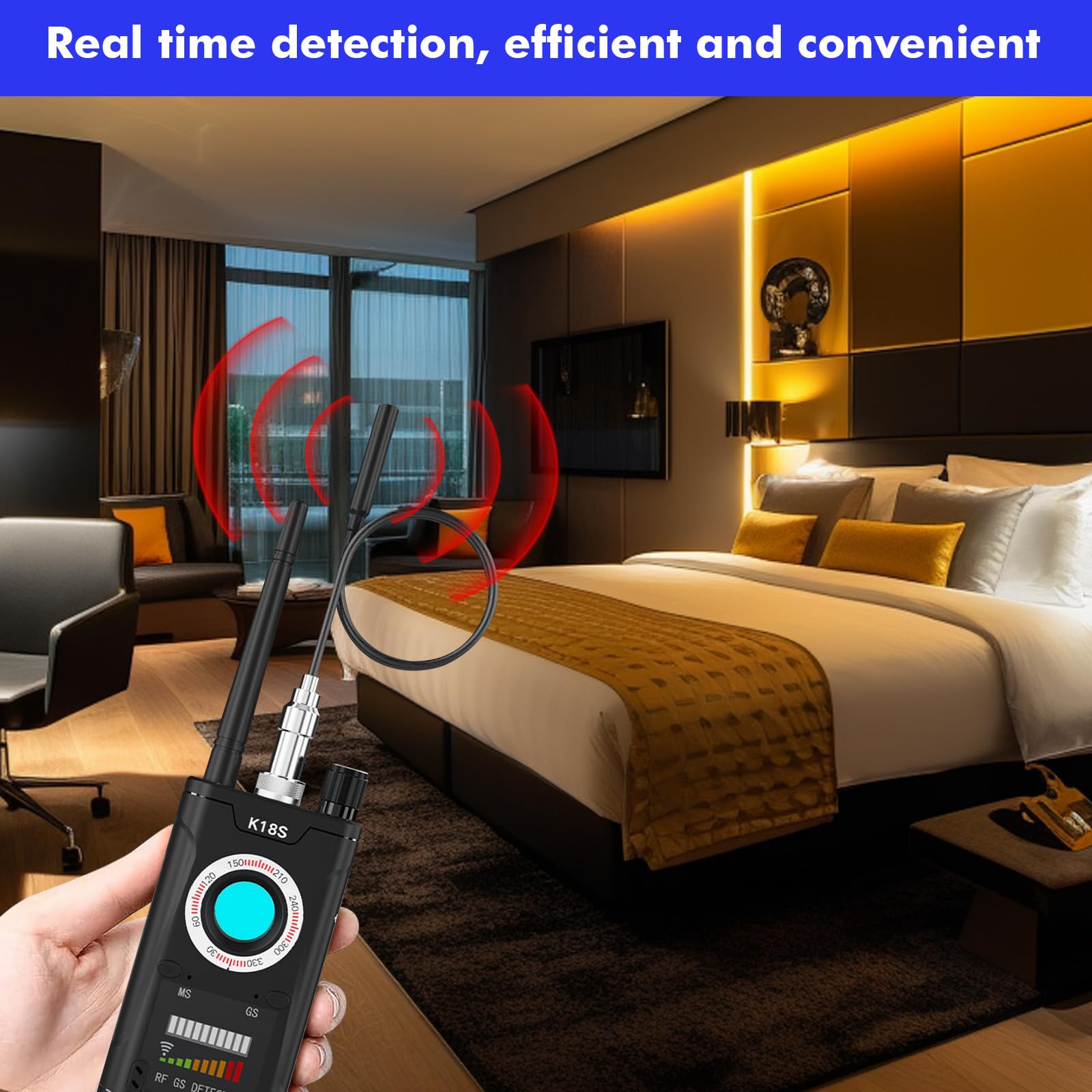 Détecteur de caméra cachée : détecteur de signal RF portable avec balayage infrarouge, détecteur de systèmes d'écoute, détecteurs GPS pour traceur GPS, détecteur anti-espion pour la