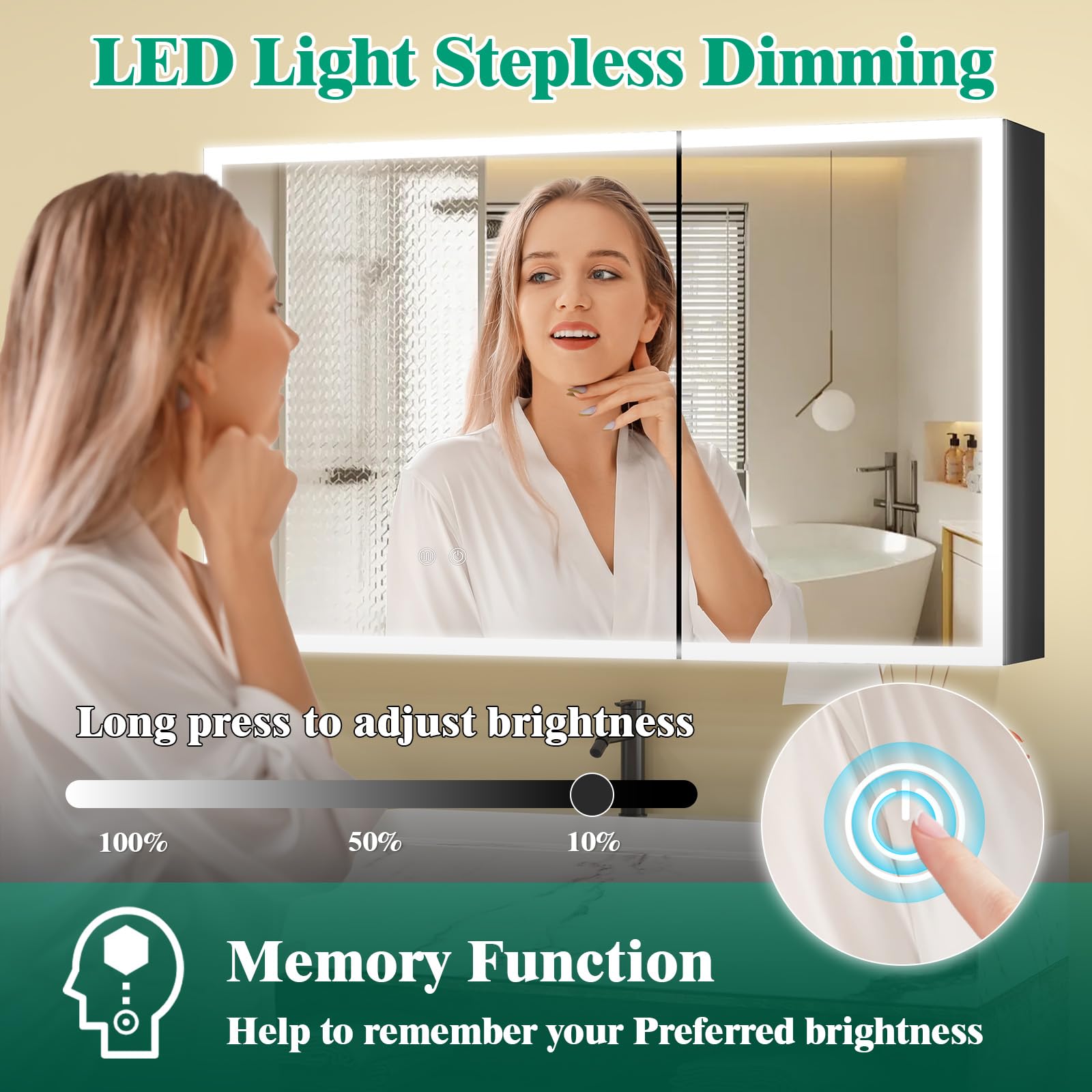 JBLCC Medicine Cabinet with Light (Full Assembled), 39.37''x23.62'' LED Lighted Bathroom Mirror with Storage, Smart Anti-Fog, Aluminum Wall Mounted or Recessed Medicine Cabinet, Black