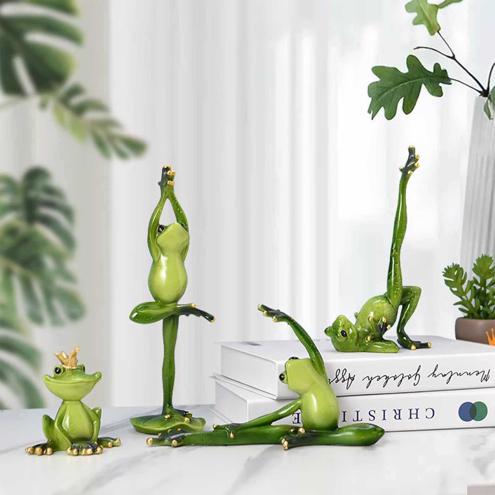 Figurines décoratives de grenouille de yoga, environ 20 cm Statue de grenouille en résine Décoration pour maison bureau chambre (Sur une jambe)