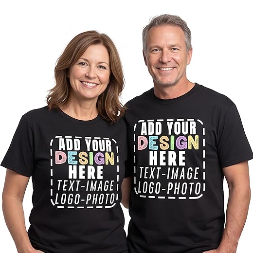 Custom Shirt Unisex Personalized Add Your Image T-Shirt Add Your Text Photo Front/Back Print Large Black