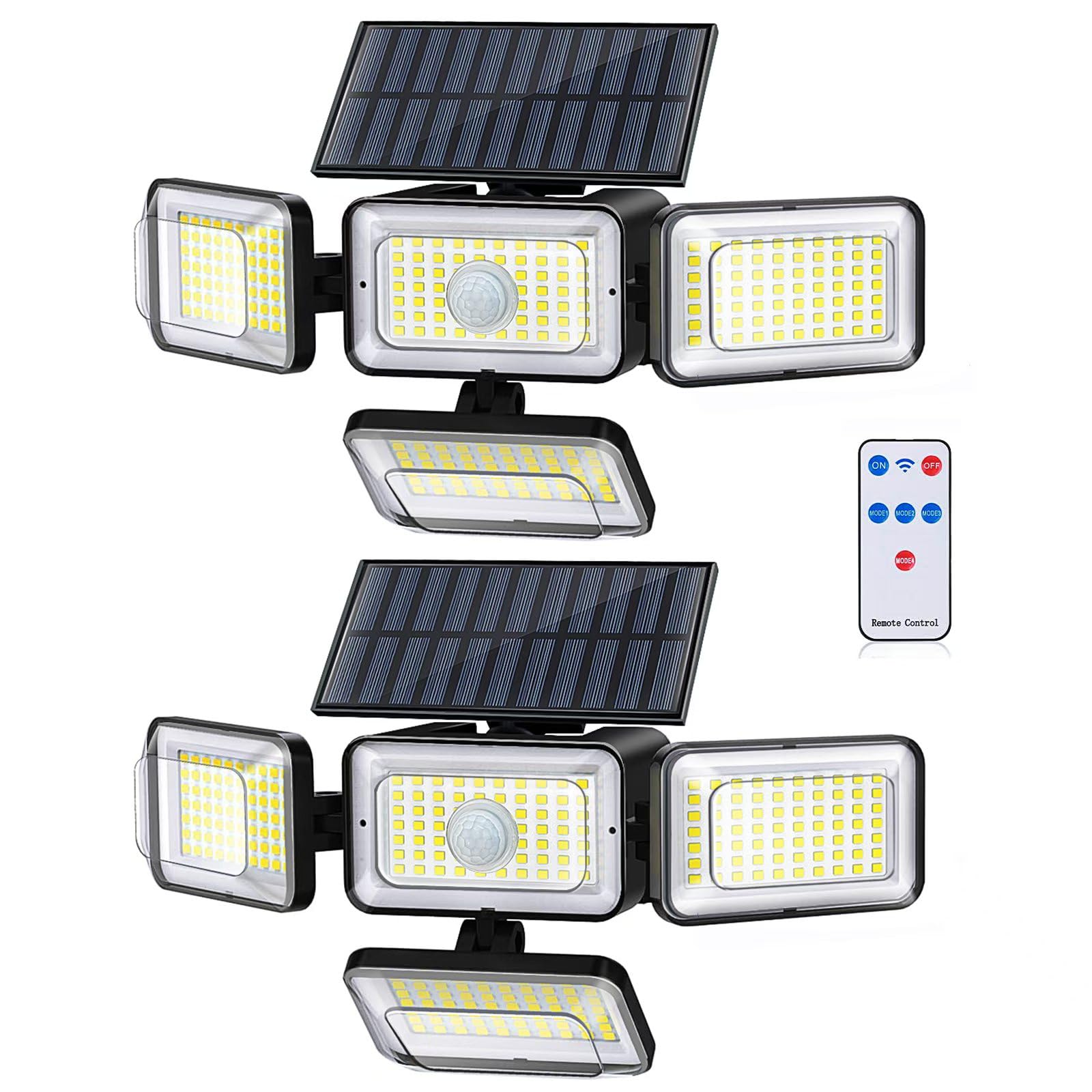Mokot Solar Lights Outdoor, 288 LED 2800LM Motion Sensor Outdoor Light with Remote Control, 4 Heads IP65 Waterproof Solar Flood Security Lights for Outside Patio Wall -2PACK