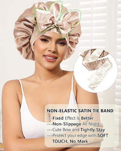Miniatura 5 de Satin Bonnet Silk Hair Bonnets for Women Curly Hair Wrap for Sleeping Cap Reversible Bonnet with Tie Band Night Cap