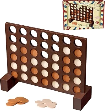 Wooden 4 in a Row Game, Classic Strategy Game for Kids and Adults, Connect The 4 Discs of Same Colour in a Row Perfect for Family Picnics, Camping, Great Travel Game and Gift for All Ages