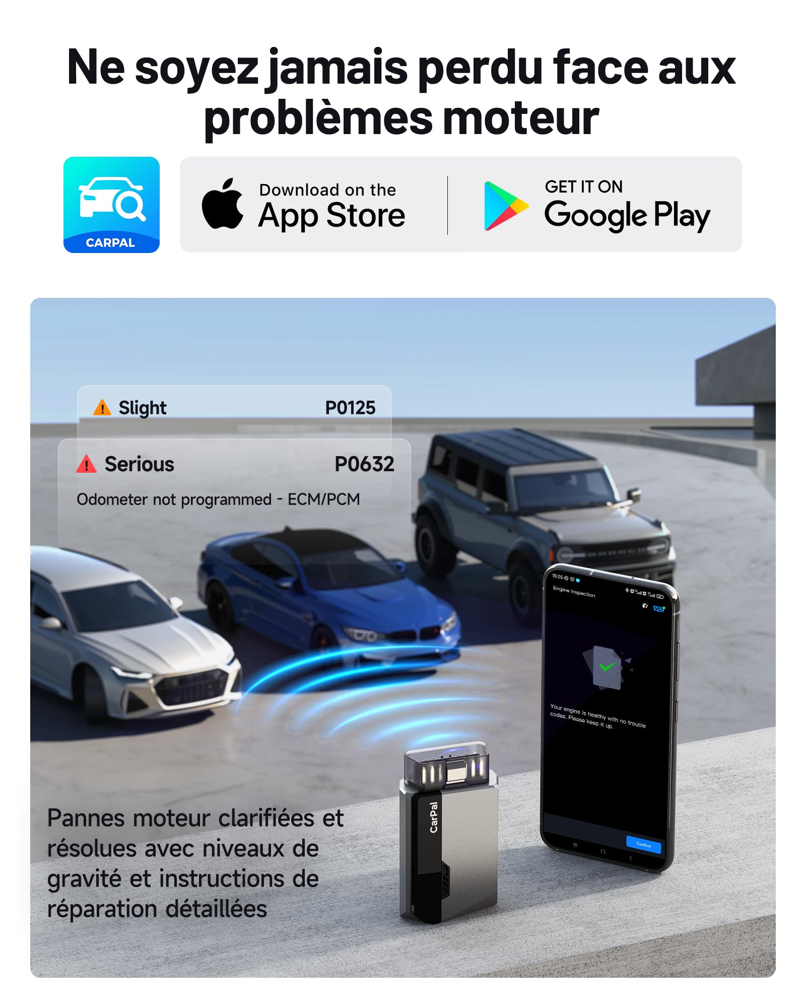 TOPDON Carpal-A Valise Diagnostic Voiture Bluetooth, Tous Les systèmes Diagnostic pour iOS et Android, 6 Services d'entretien, vérification de l'état du véhicule,1 an de Mise à Niveau Gratuite