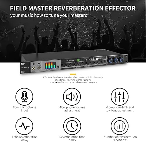 Miniatura 6 de Mezclador de karaoke, profesional digital preetapa efecto anti-aullido procesador de audio con efecto DSP Echo USB MP3 Bluetooth óptico AUX para