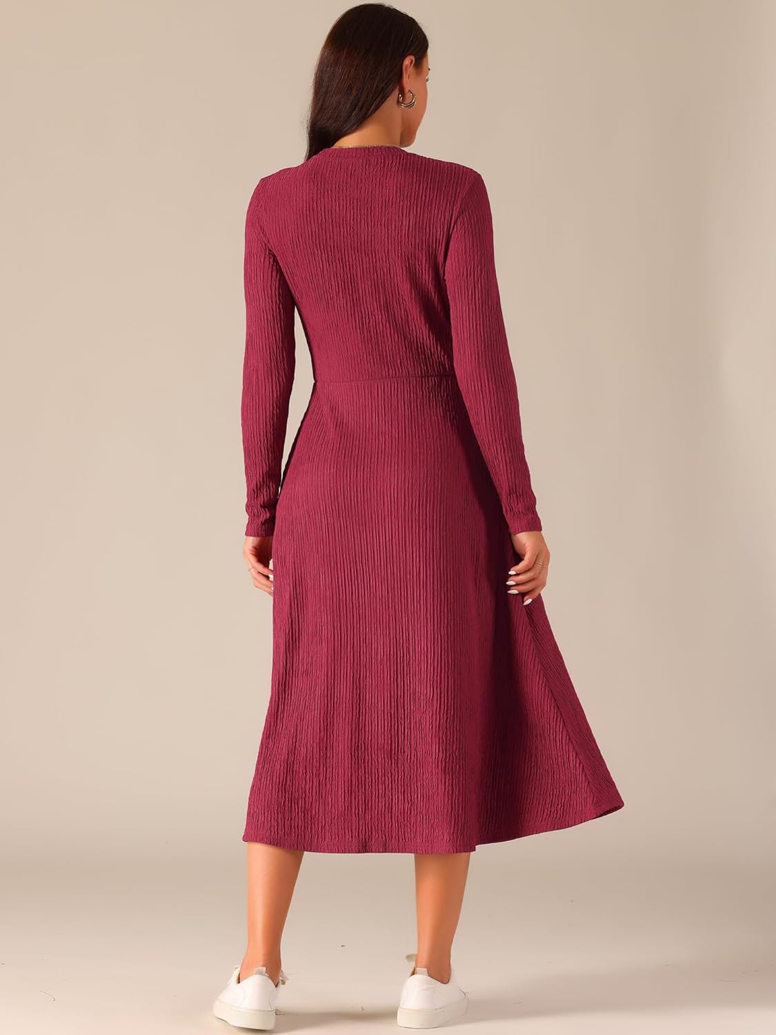 Seta T Women's Fall Dresses Long Sleeve Round Neck Casual Knit A-Line Midi Dress - Image 4