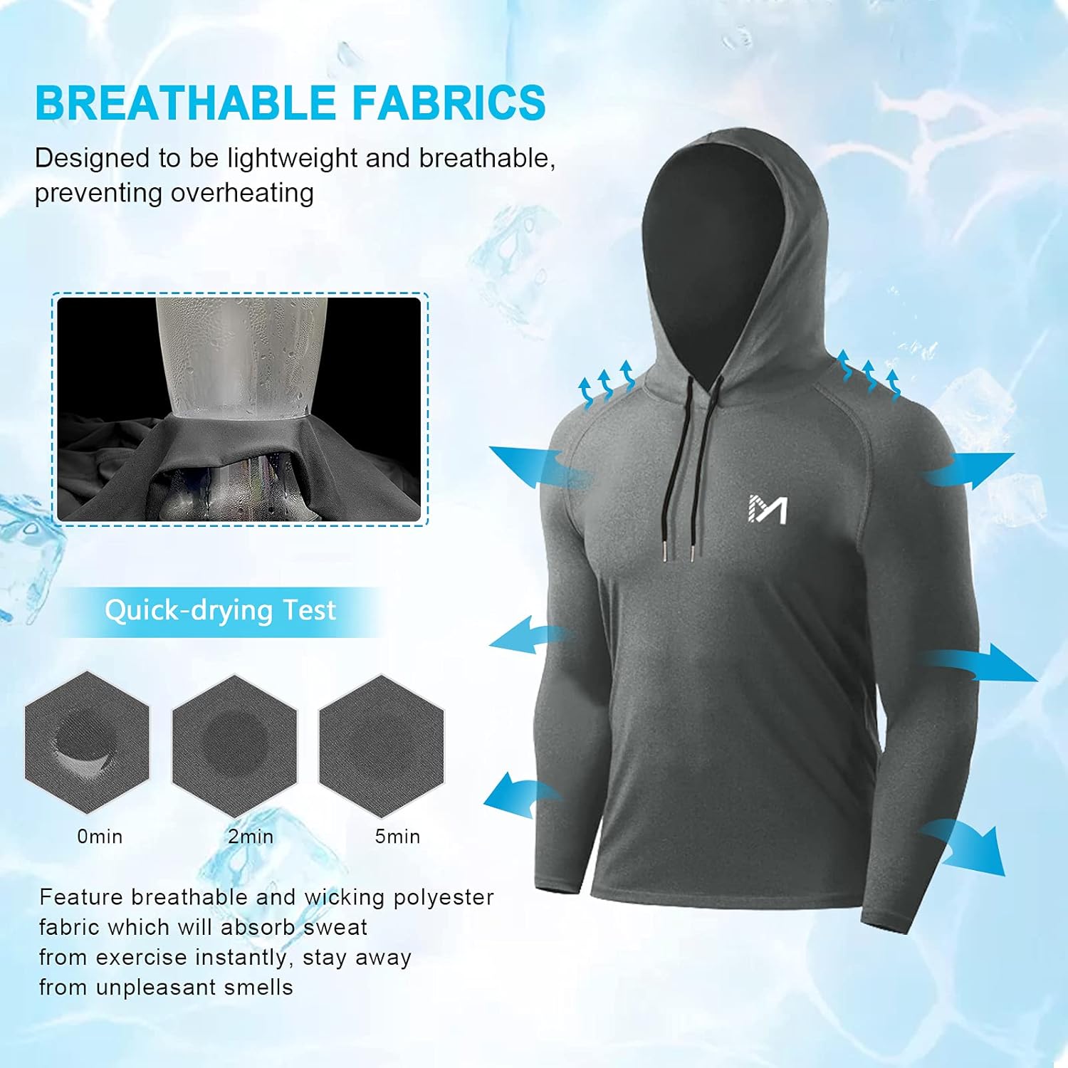 MEETYOO Men’s Running Tops, Sport Shirt Long Sleeve T-Shirt Gym Tee for Fitness Workout Jogging, Grey, M