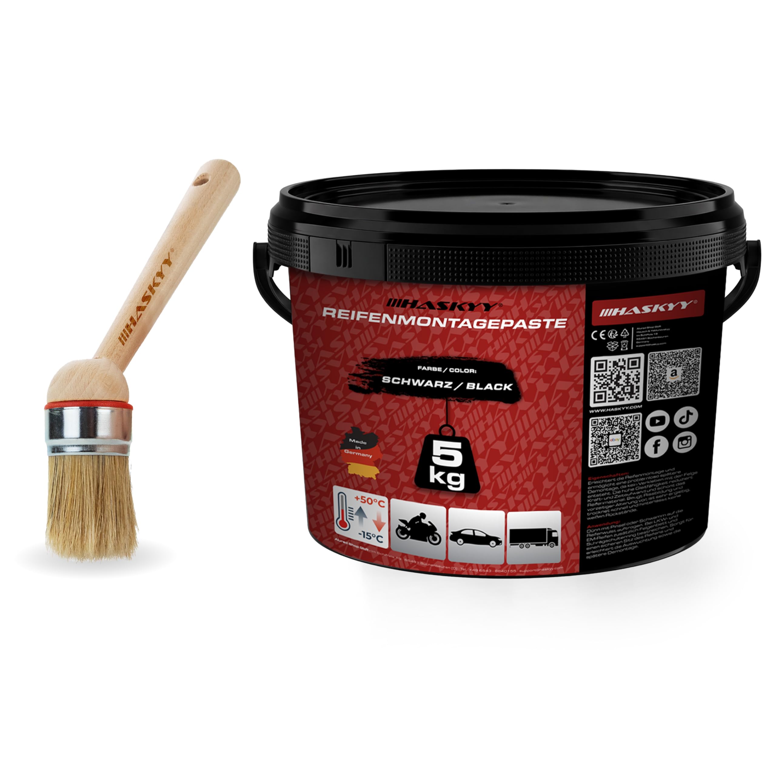 HASKYY 5kg Pasta Montaggio Pneumatici Cera Montaggio Nero+Montaggio Pneumatici Pennello