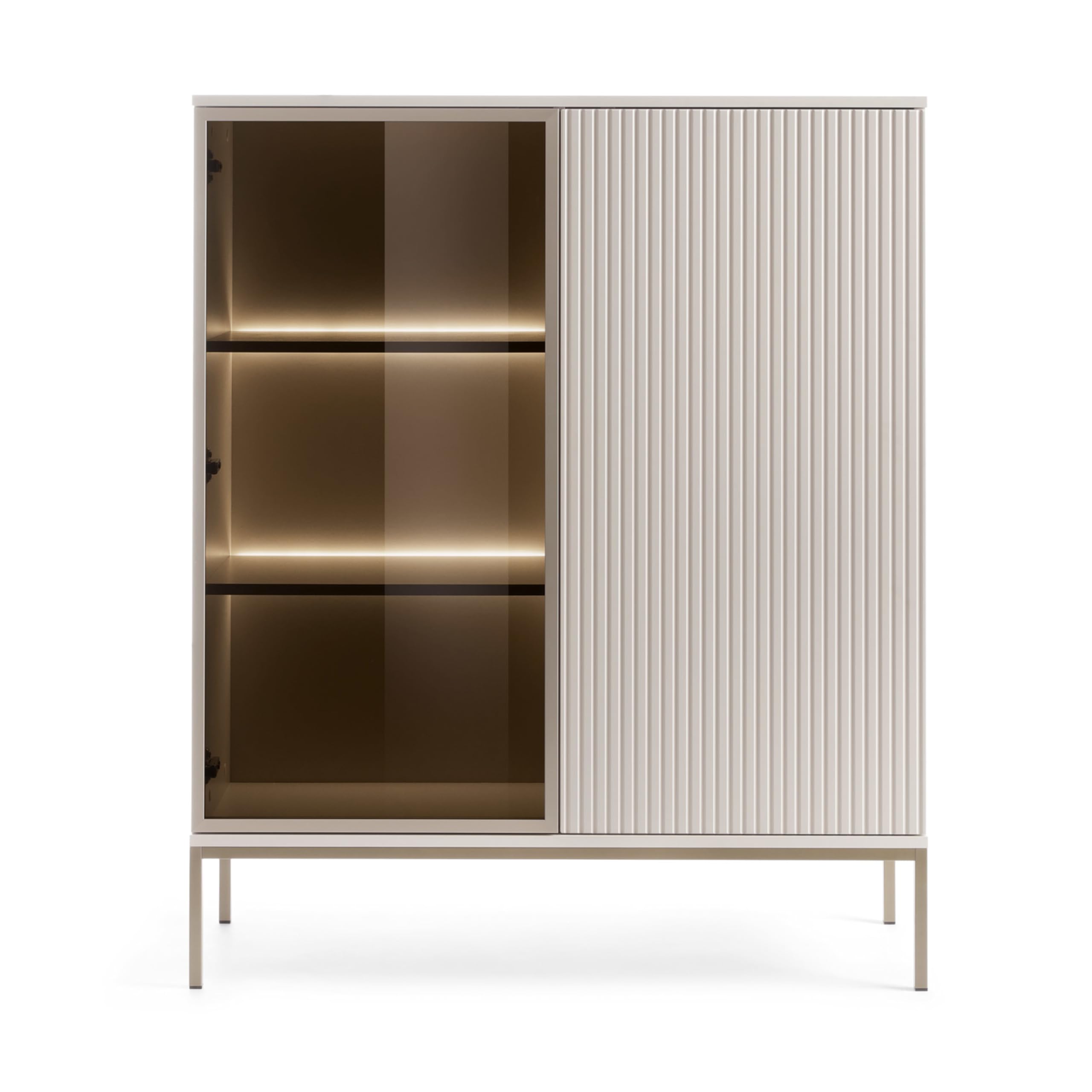 Komodee Laval WT104 - Vitrine mit LED Beleuchtung, Kaschmir, Breite 104 cm, Höhe 126 cm, Tiefe 39 cm