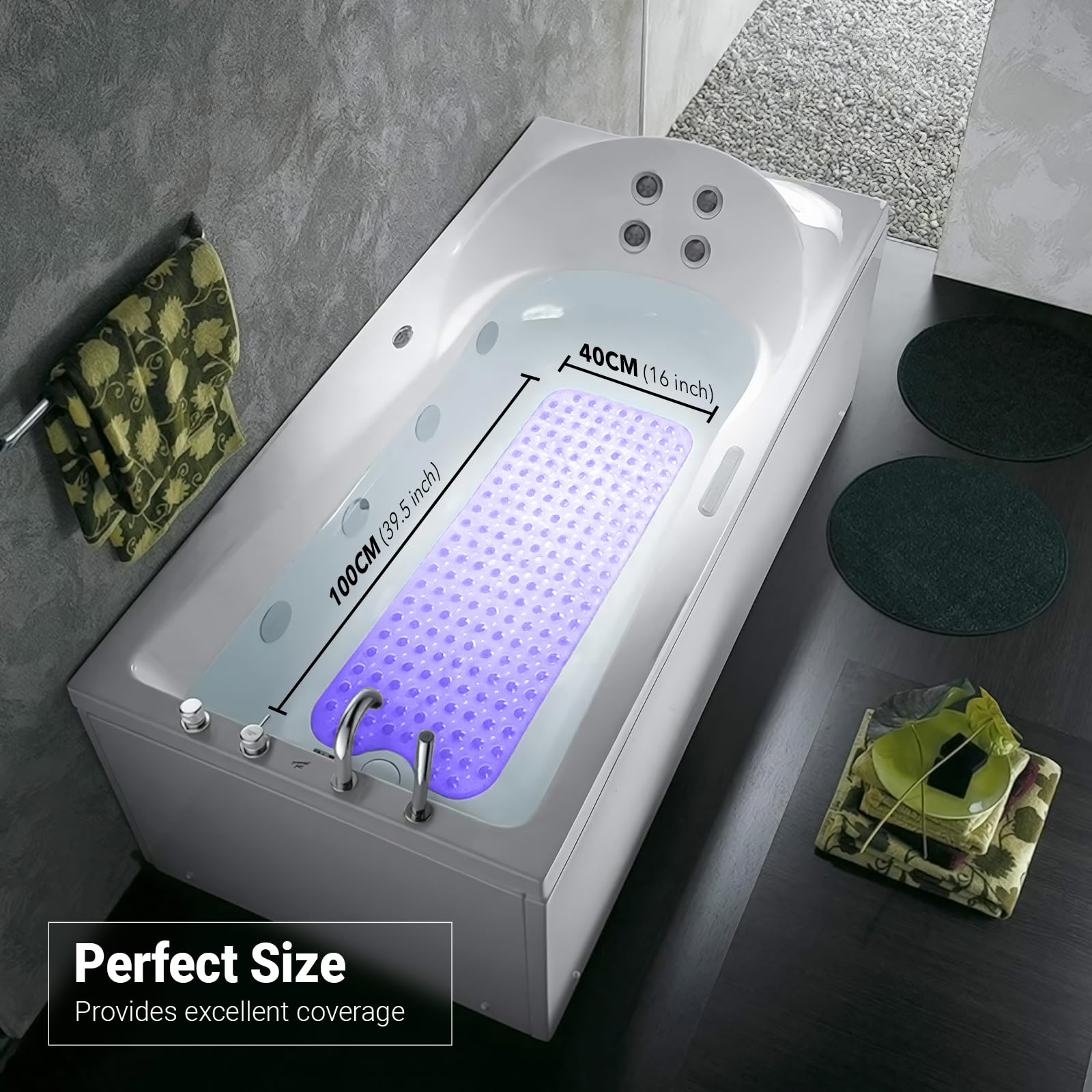 ADOV Bath Mat Non Slip, 100 x 40 cm Extra Long Shower Mat Anti Mould - Image 2