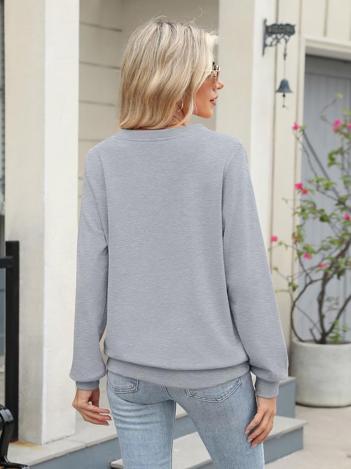 EADINVE Womens Casual Sweatshirts with Pockets Long Sleeve V Neck Lightweight Pullover Casual Loose Fit Tops Fall Clothes - Image 6