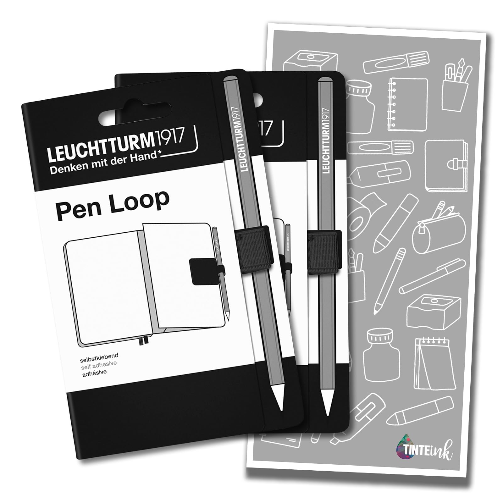 Leuchtturm1917 Pen Loop - Choose Colour & Tinte Ink Refill Envelope (Black, 2)
