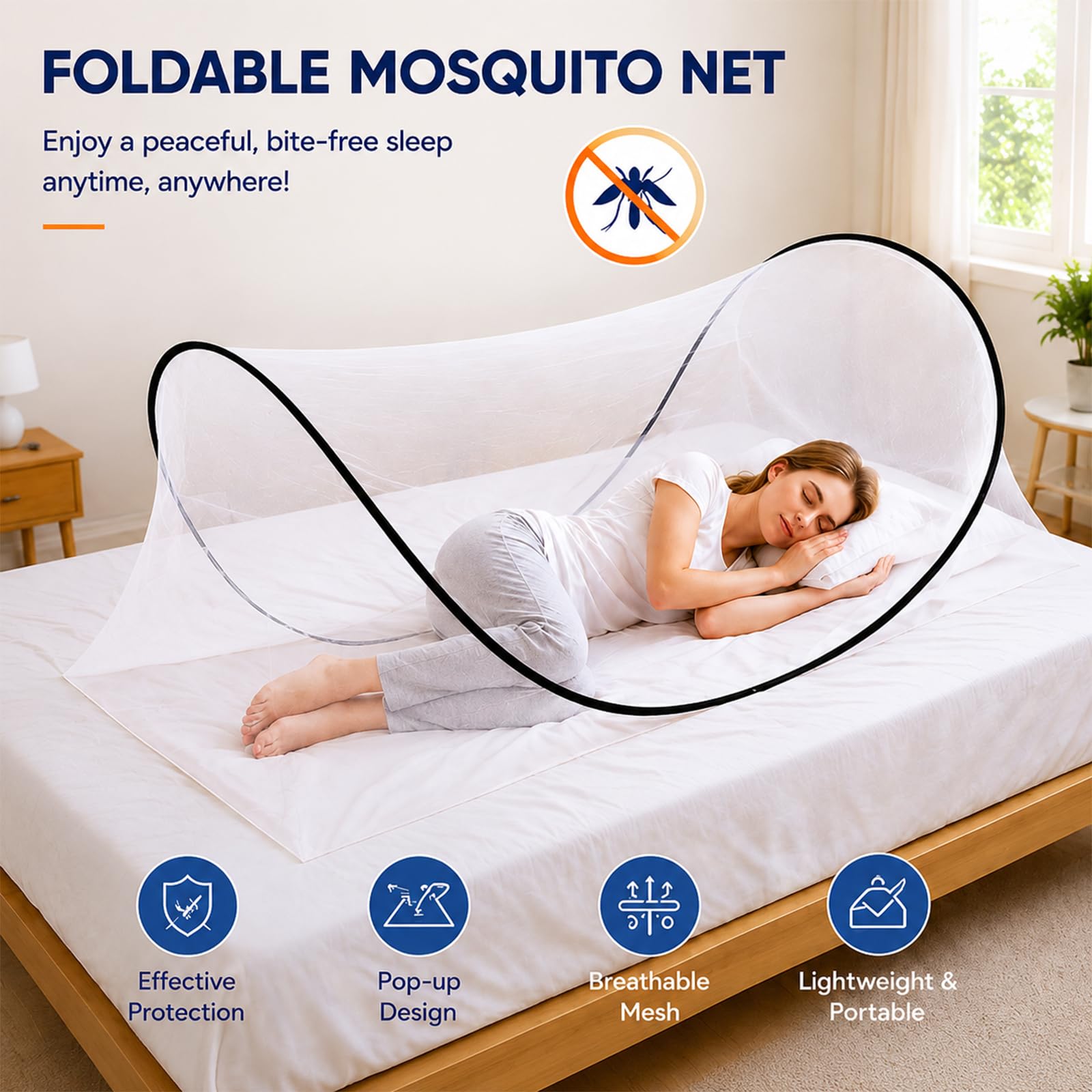 Moustiquaire Pliable, Moustiquaire Lit avec Masque Sommeil, Installation Facile et Rapide, Tente Moustique Portable pour Camping, Voyages, Aventures en Plein Air et l'Utilisation Domicile