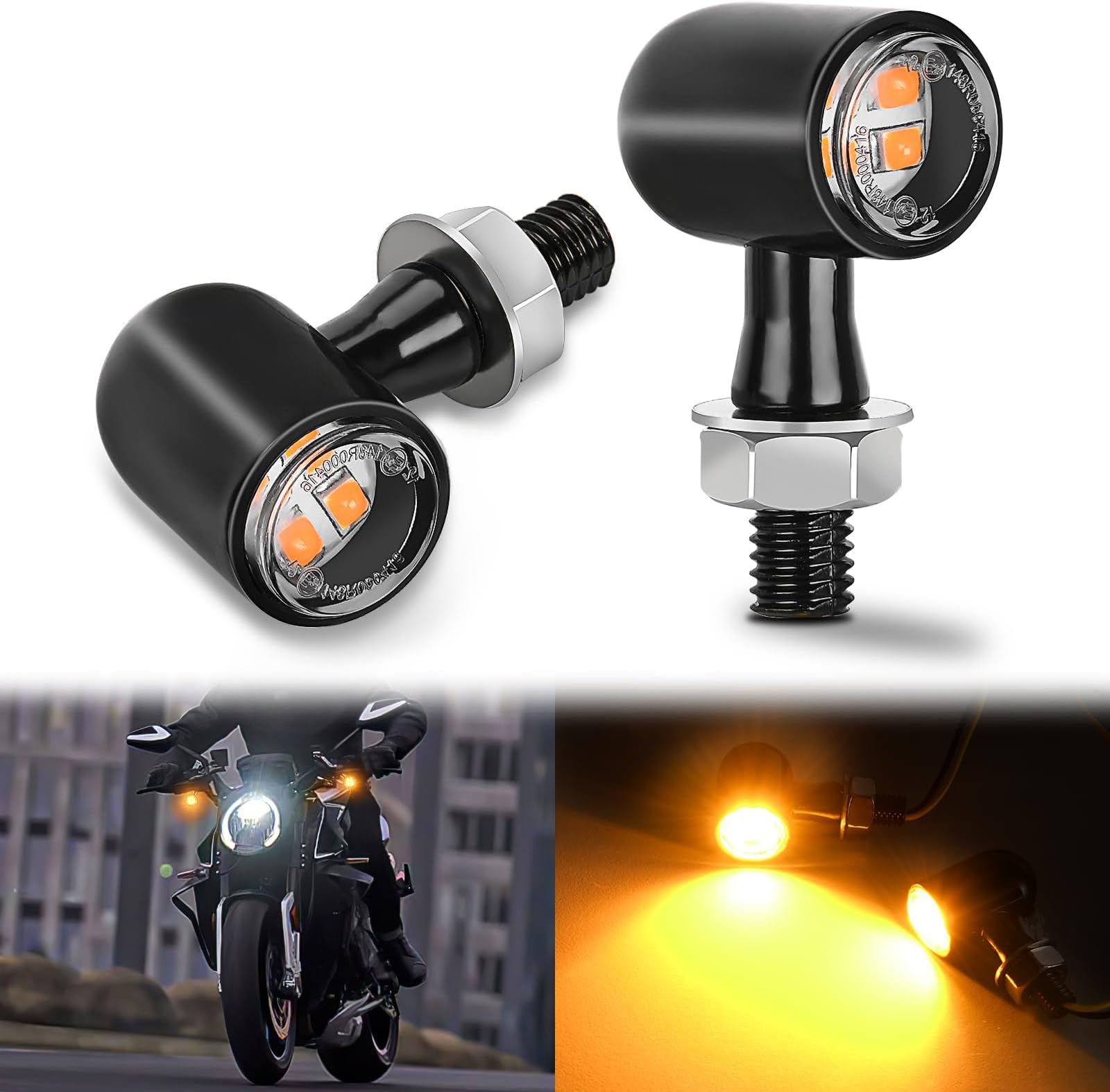 Nilight Motorcycle LED Turn Signals Front Indicator Light Yellow Beam Mini Size Blinkers Compatible with Harley Honda Kawasaki Suzuki Triumph Yamaha Cruiser
