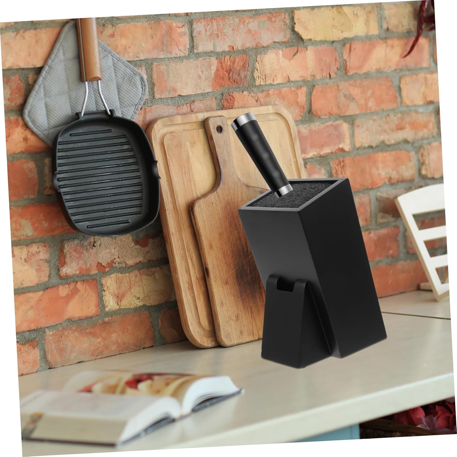 Garneck Multifunctional Kitchen Wooden Cutter Holder Non Slip Knife Storage Stand Utensil Rack with Rounded Corners for Home and Restaurant Use