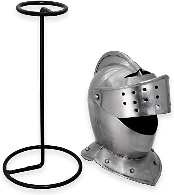 Armory ReplicasTM - Medieval Miniature Knight Helmet with Stand | Authentic 20G Steel Decor Piece | Ideal Desk Decoration for History Enthusiasts