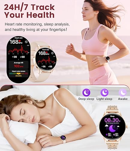Miniatura 4 de Relojes inteligentes para mujer con pantalla AMOLED de 1.32 pulgadas, llamadas Bluetooth, 121 modos deportivos, monitor de frecuencia cardíaca y