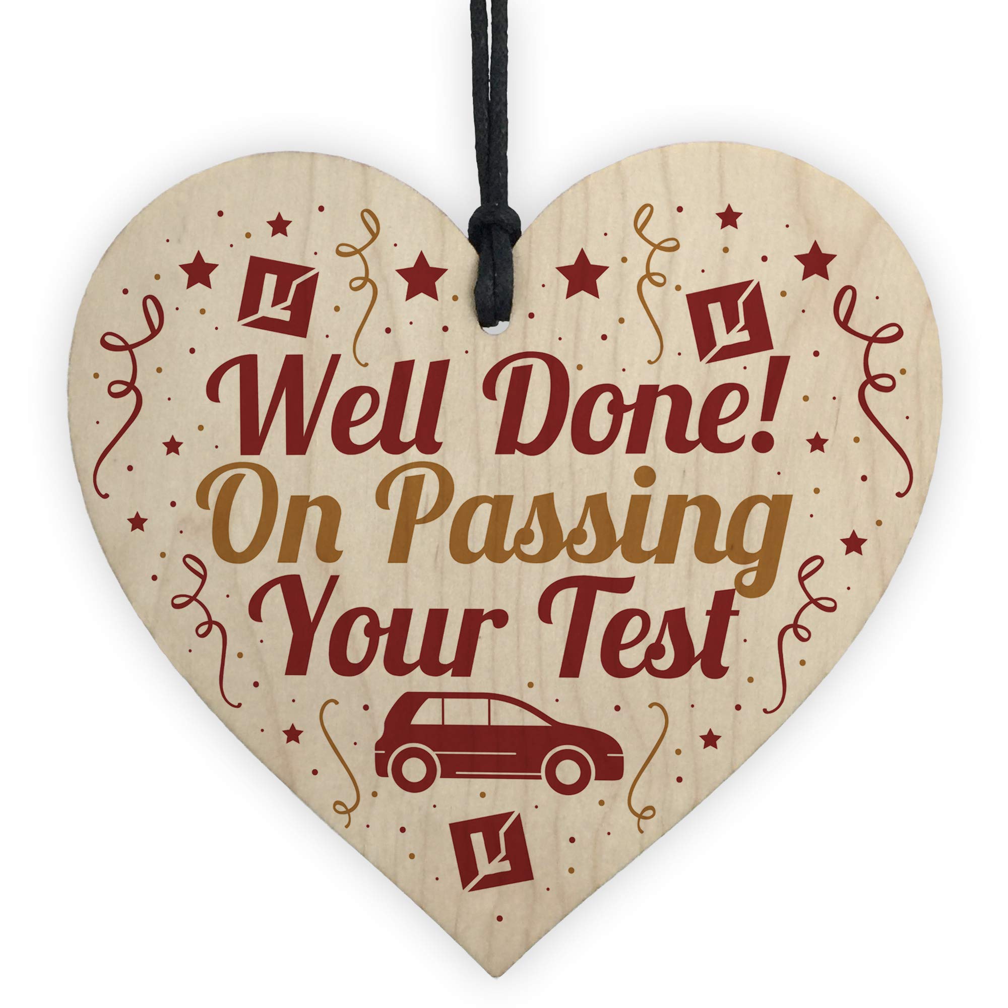 RED OCEAN Passed Driving Test Learner New Driver Gift Wooden Hanging Heart Plaque Congratulations Present