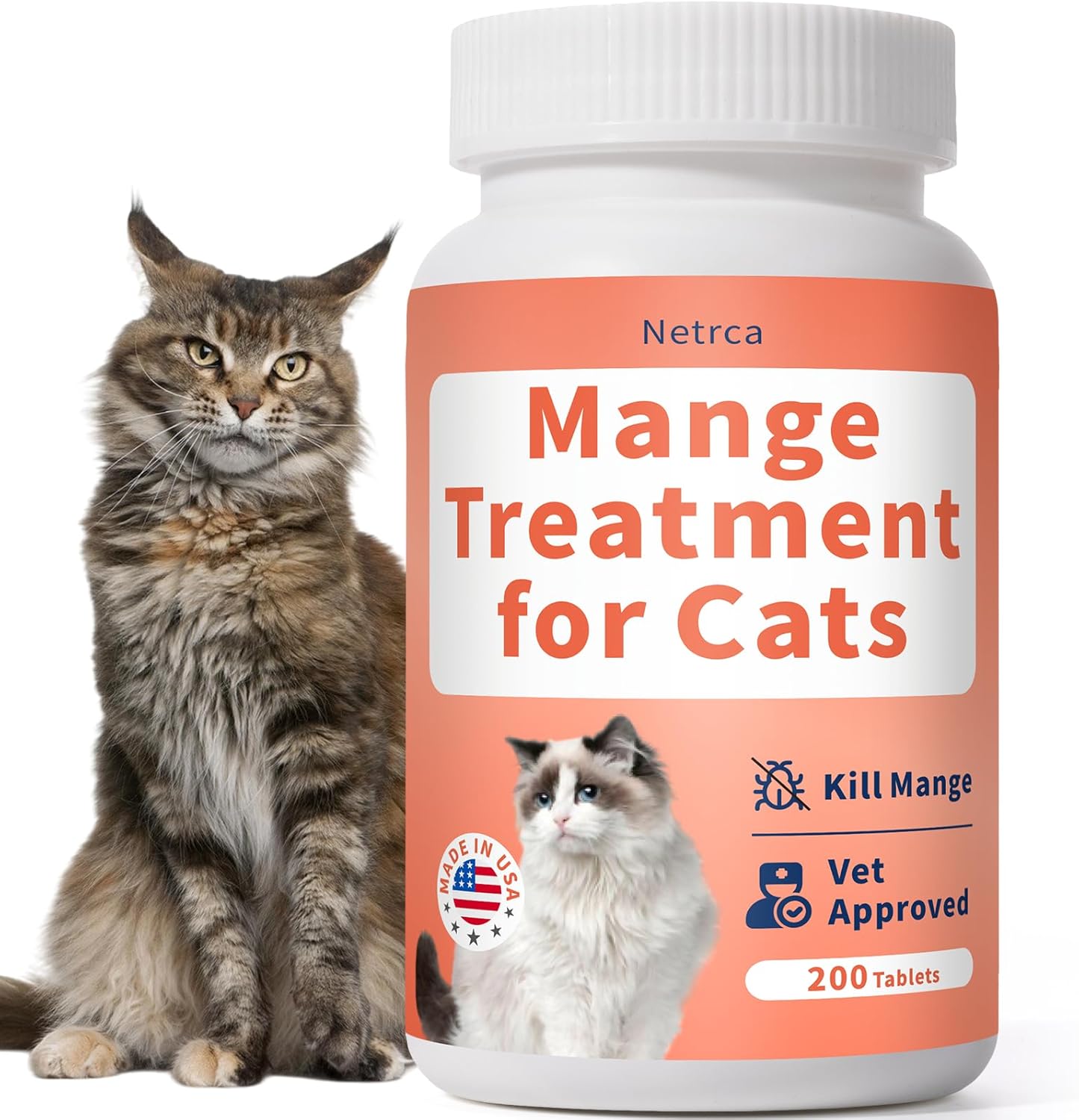 Mange Treatment Cats, Hair Regrowth, Skin Repair, Treats Scratching, Itch & Scabs, Ear Cleaning, Scabby Cat Treatment, Safe for Feral & Stray Cats, 200 Pills