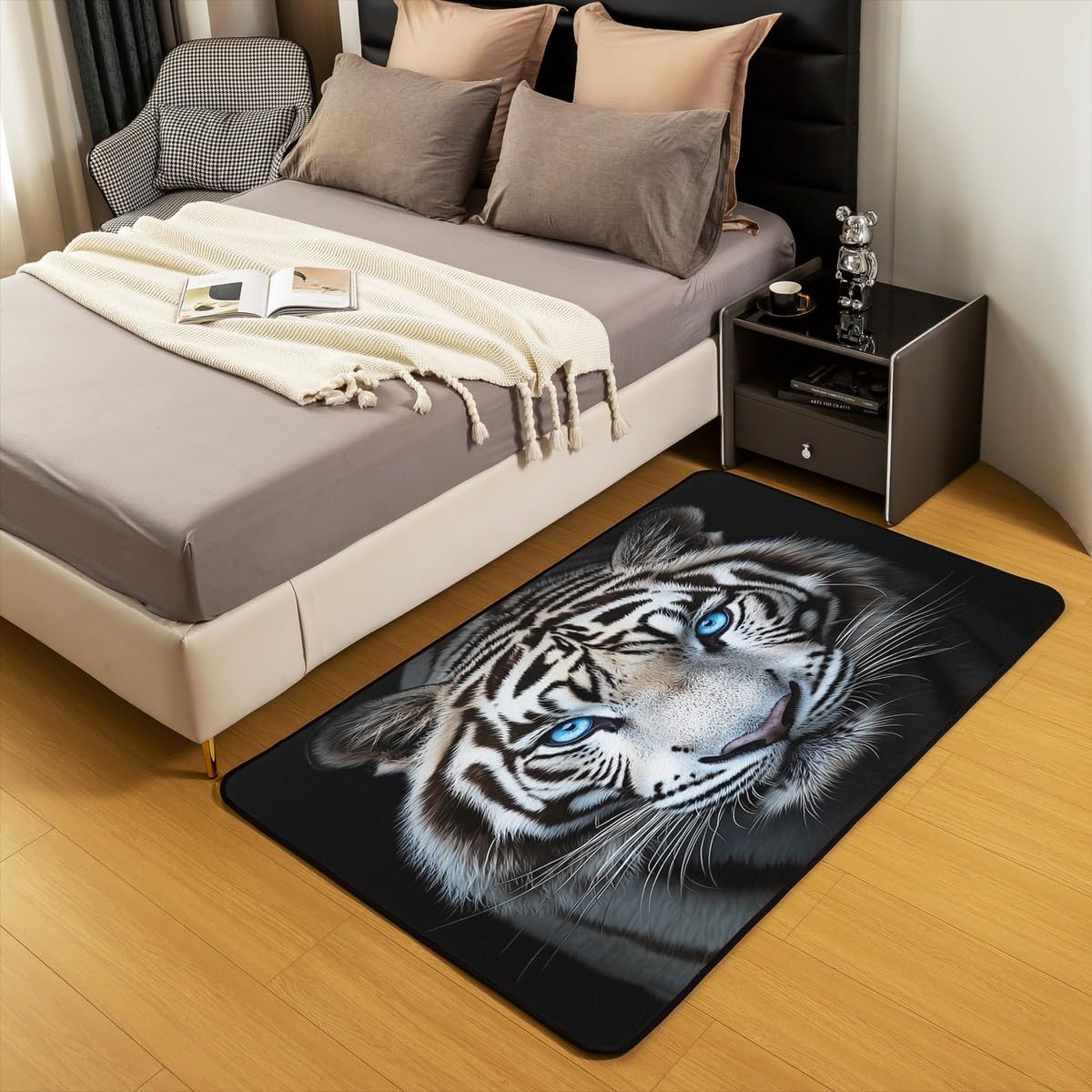 Erosebridal Black White Tiger Rug African Safari Animals Non Slip Washable Carpet Tiger Head Print Area Rug 3x5 for Kids Boys Adults Big Cats Wildlife Decorative Rug