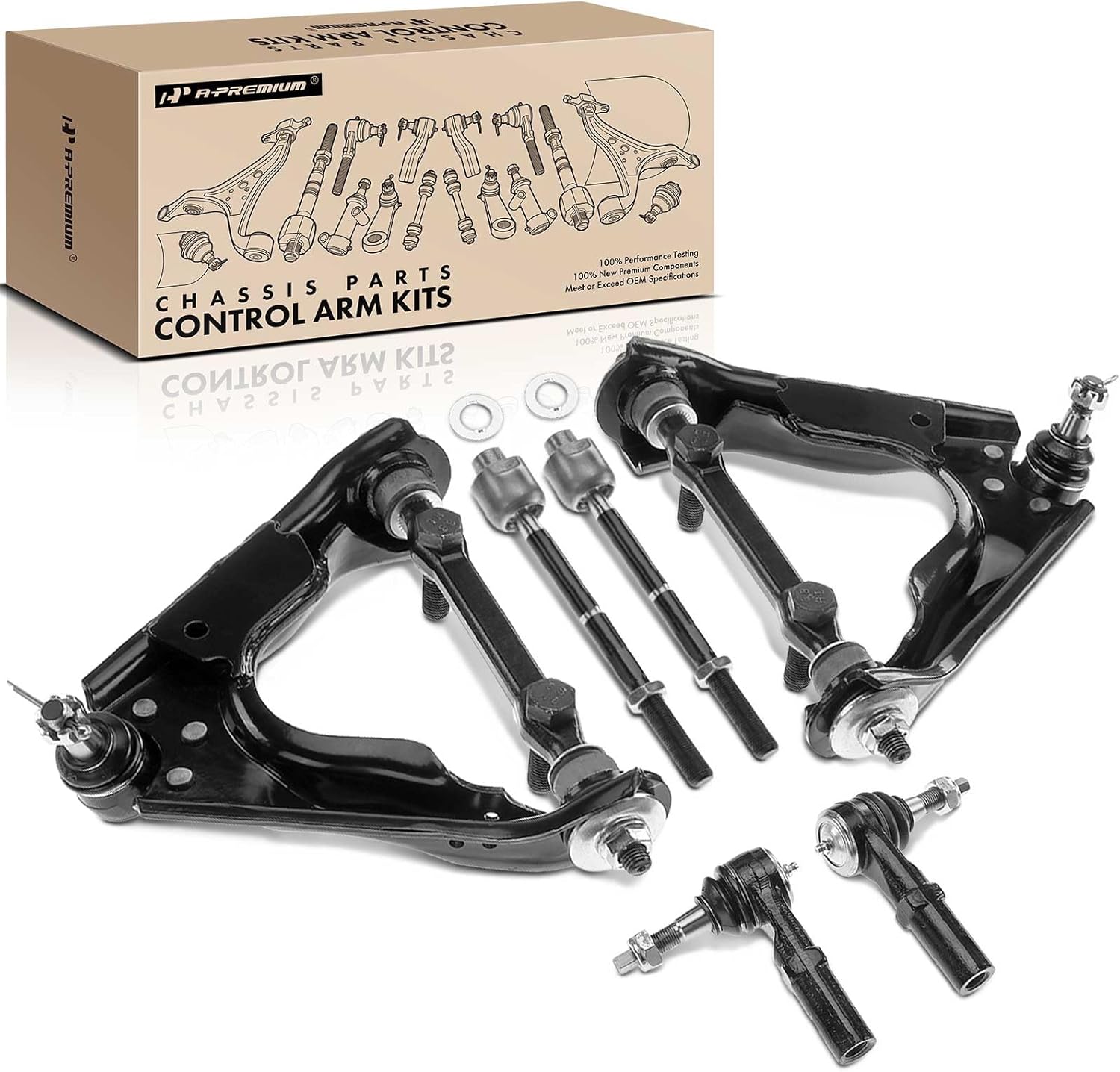 A-Premium Set of 6, Front Upper Control Arm, Inner Outer Tie Rod End, Compatible with Dodge Durango 2000-2003, Dakota 2000-2004, 4WD Only