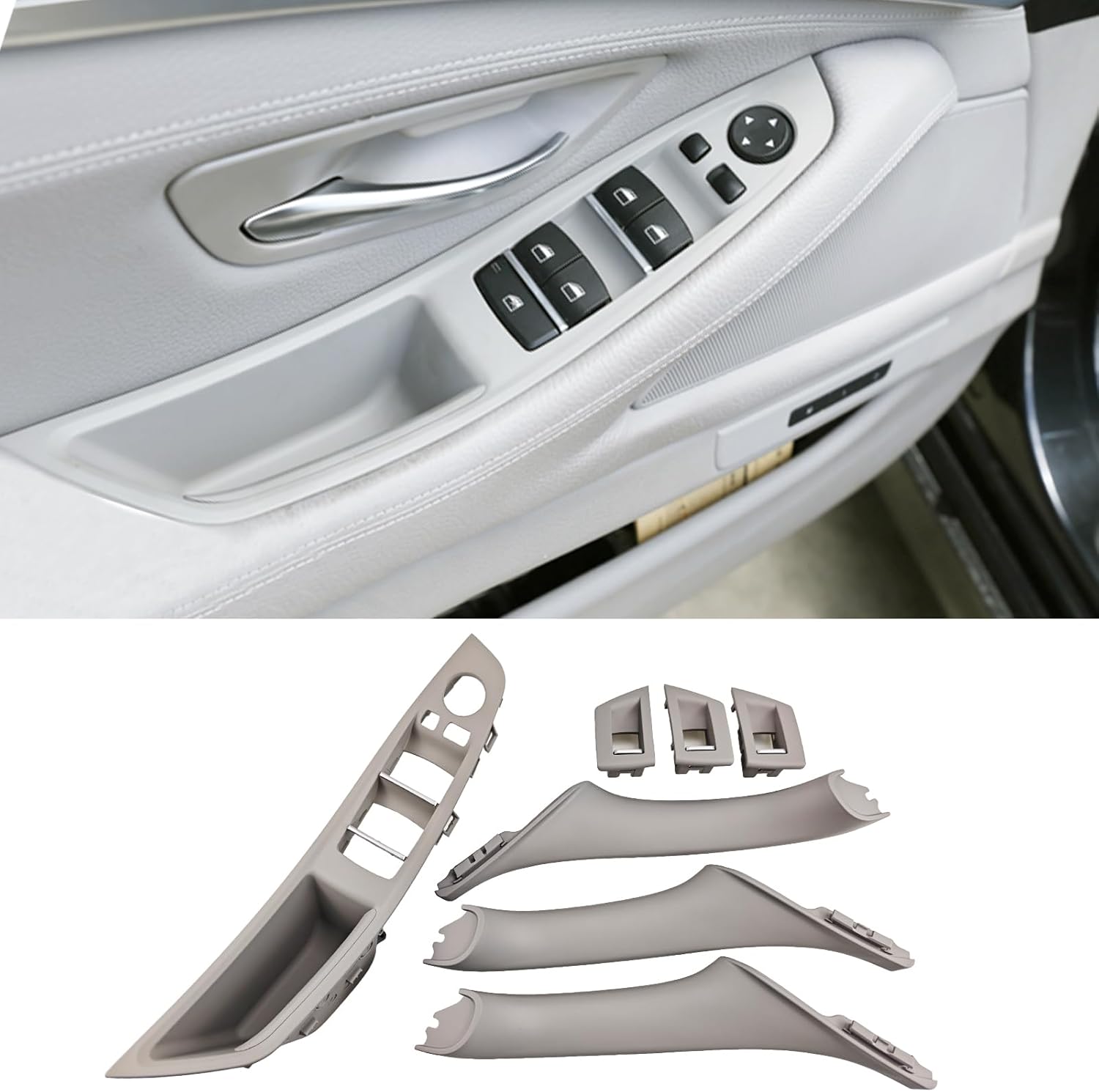 Car Door Handle Compatible with BMW 5 Series F10 F11 2011-2016 Inner Door Pull Handle Interior Door Handles Replacement Cover, 520i 528i 530i 535d 535i 550i (Gray)
