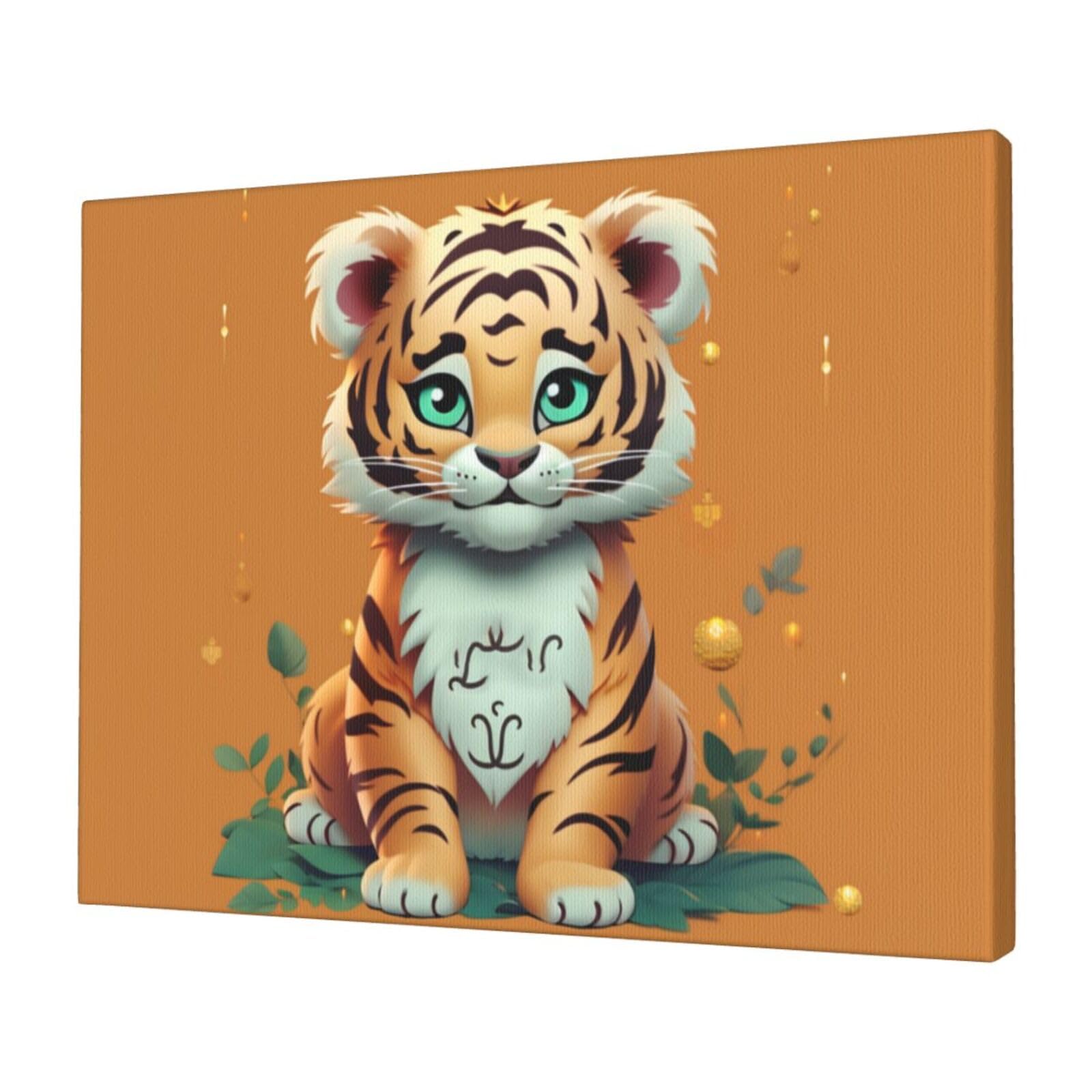 KLOPH Year of the tiger funny tiger Canvas Wall Art for Living Room 12"x16" Modern Artwork Painting for Bathroom Hanging Canvas Prints Aesthetic Wallart for Bedroom Kitchen Office Wall Decor