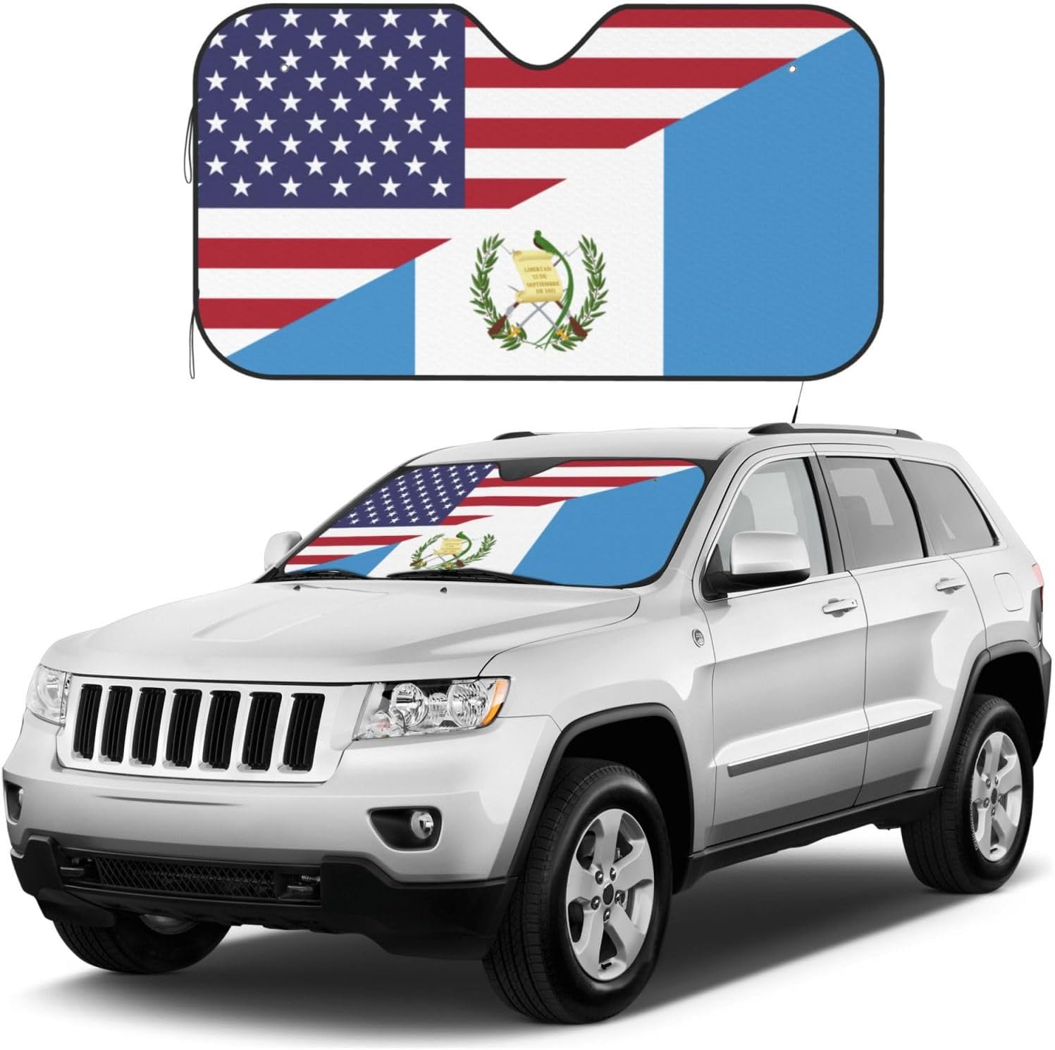 America Guatemala Friendship Flag Foldable Car Windshield Sunshade Blocks Heat and Sun Glare Uv Rays