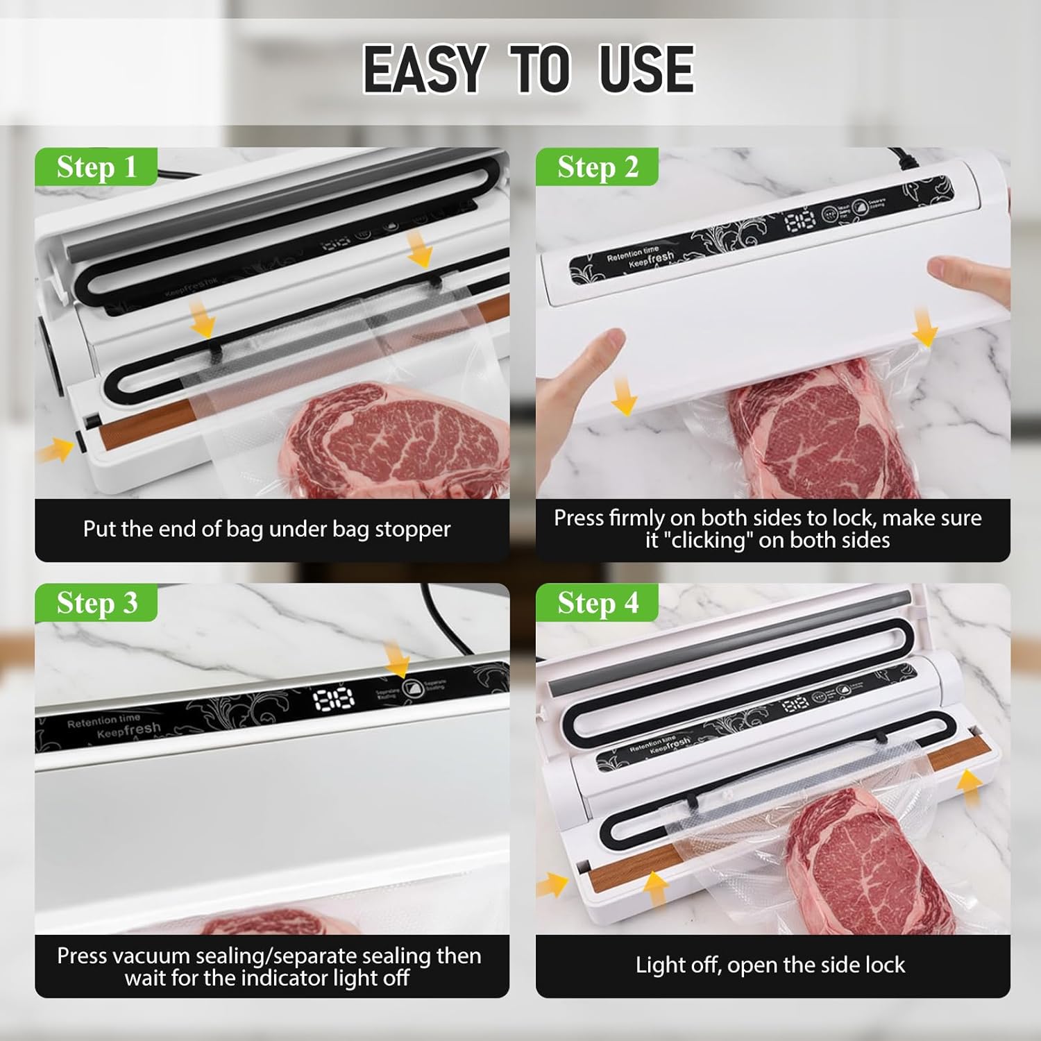 Food Vacuum Sealer Machine, Powerful Pro Vacuum Food Sealer for Food, Dry/Wet Modes, 60KPA Strong Suction, with 20 Vacuum Seal Bags for Food, One-Touch Automatic, Digital Countdown Timer