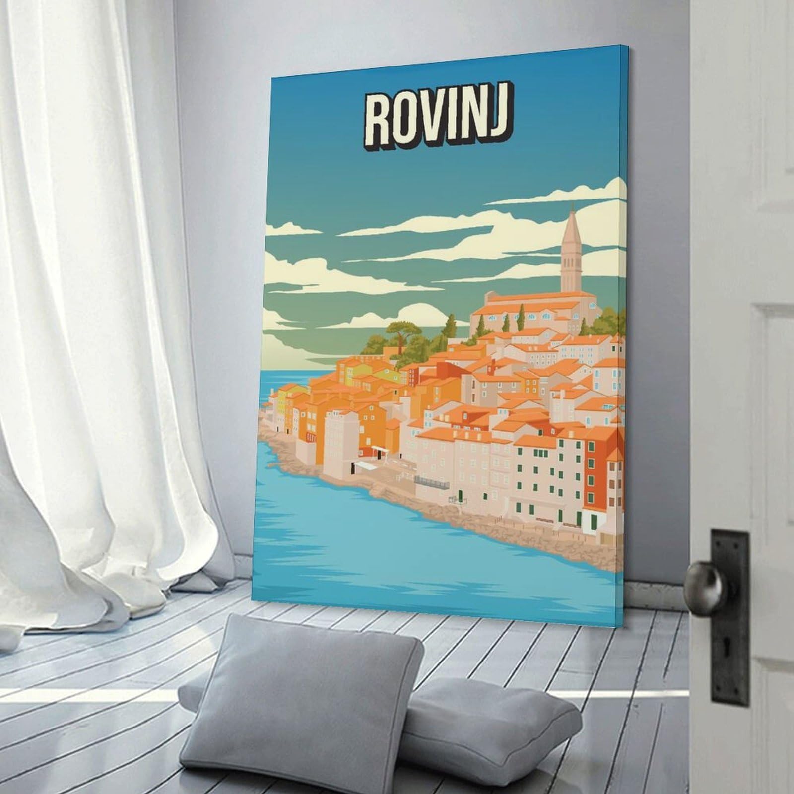 Junmoney Canvas Wall Decor Rovinj Croatia Travel, 08x12inch(20x30cm), for Flats, Guest Rooms Or Compact Rooms, A Simple Refresh for Blank Walls