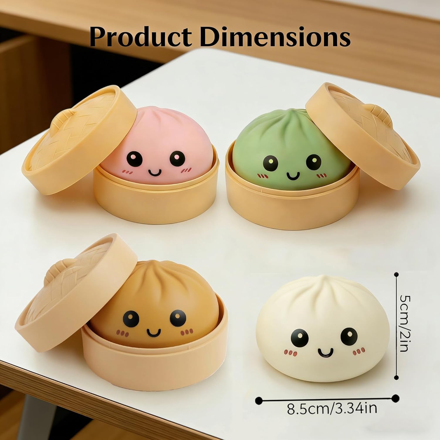 4 PCS Dumpling Squishies with Box, Colorful Mystery Squishys Dumplings Stress Relief Balls Fidget Sensory Toy,Bao Bun with Food Steamer Stretchy Desk Squeeze Toys
