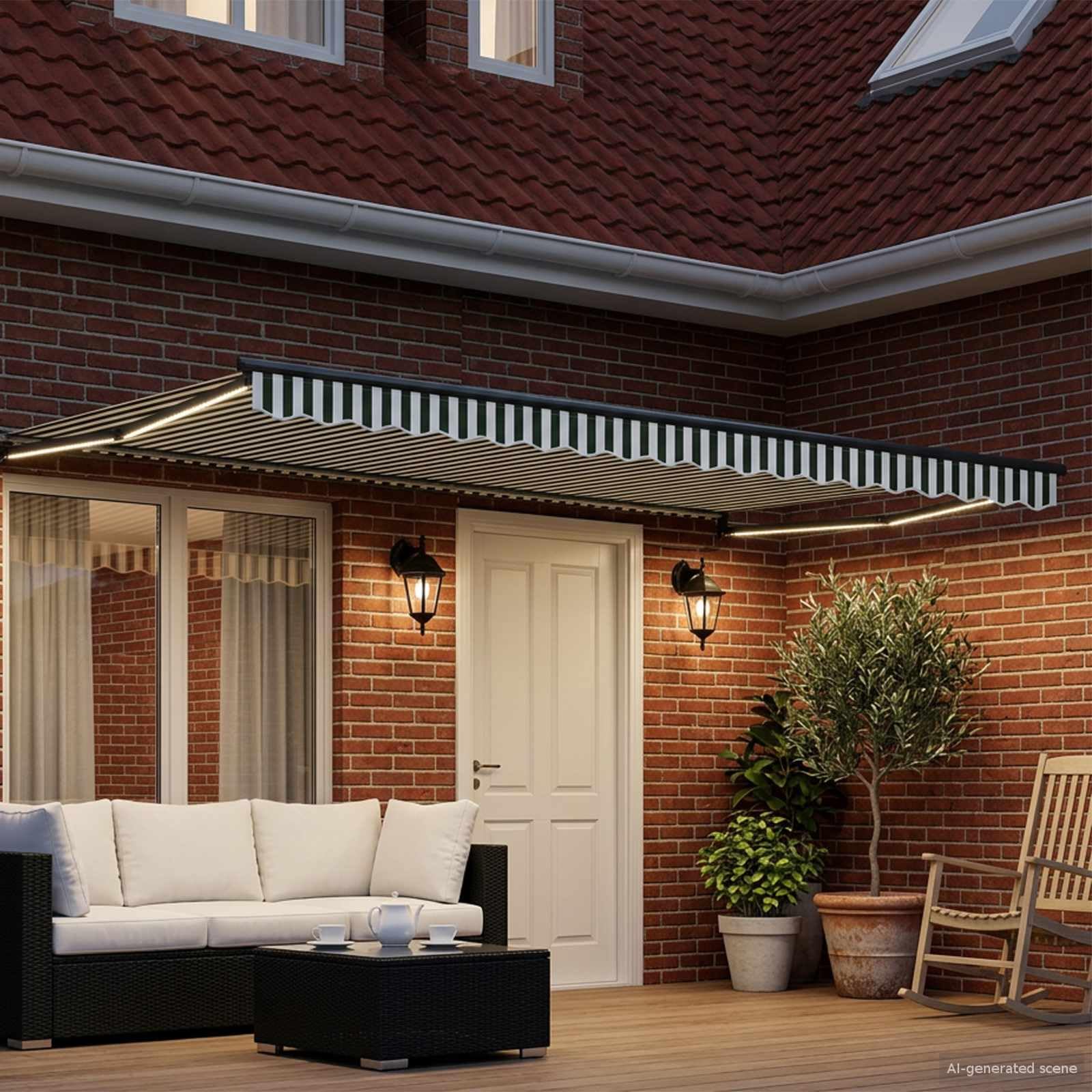 Tenda da Sole Manuale in Poliestere con LED Solari, 4 x 3 m